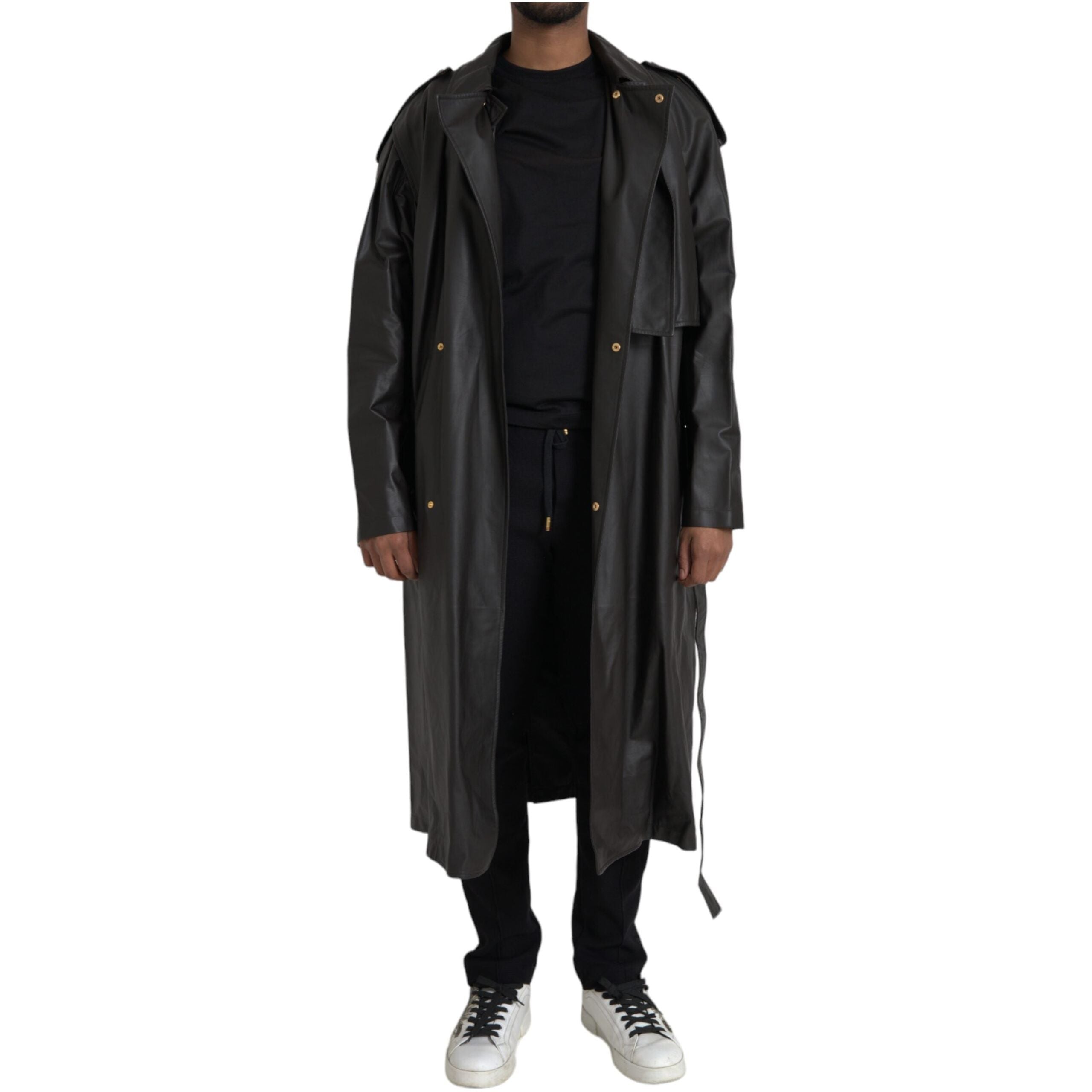 Bottega Veneta Black Matte Waterproof Leather Coat Jacket
