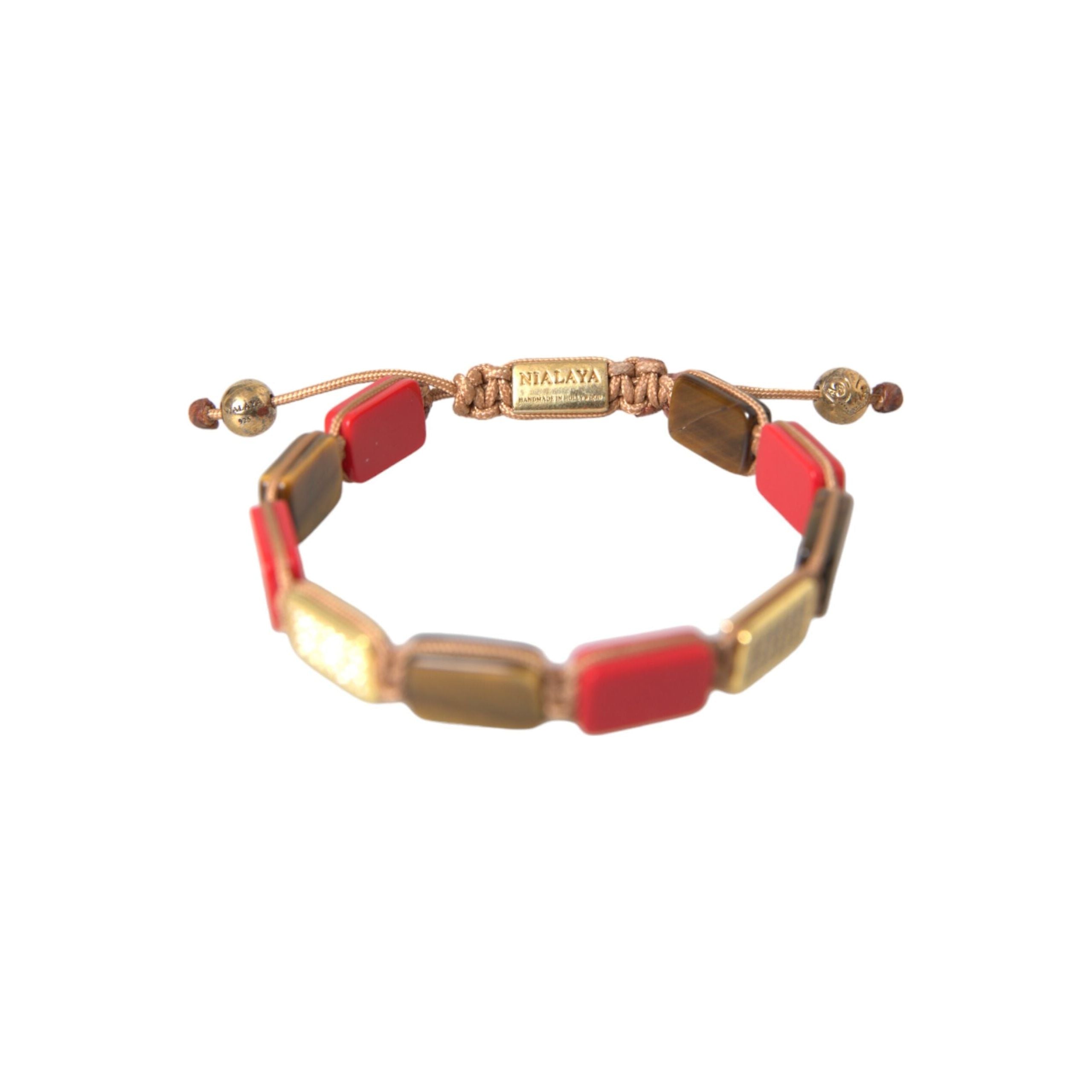 Nialaya Red Coral Tiger Eye 925 Silver Bracelet