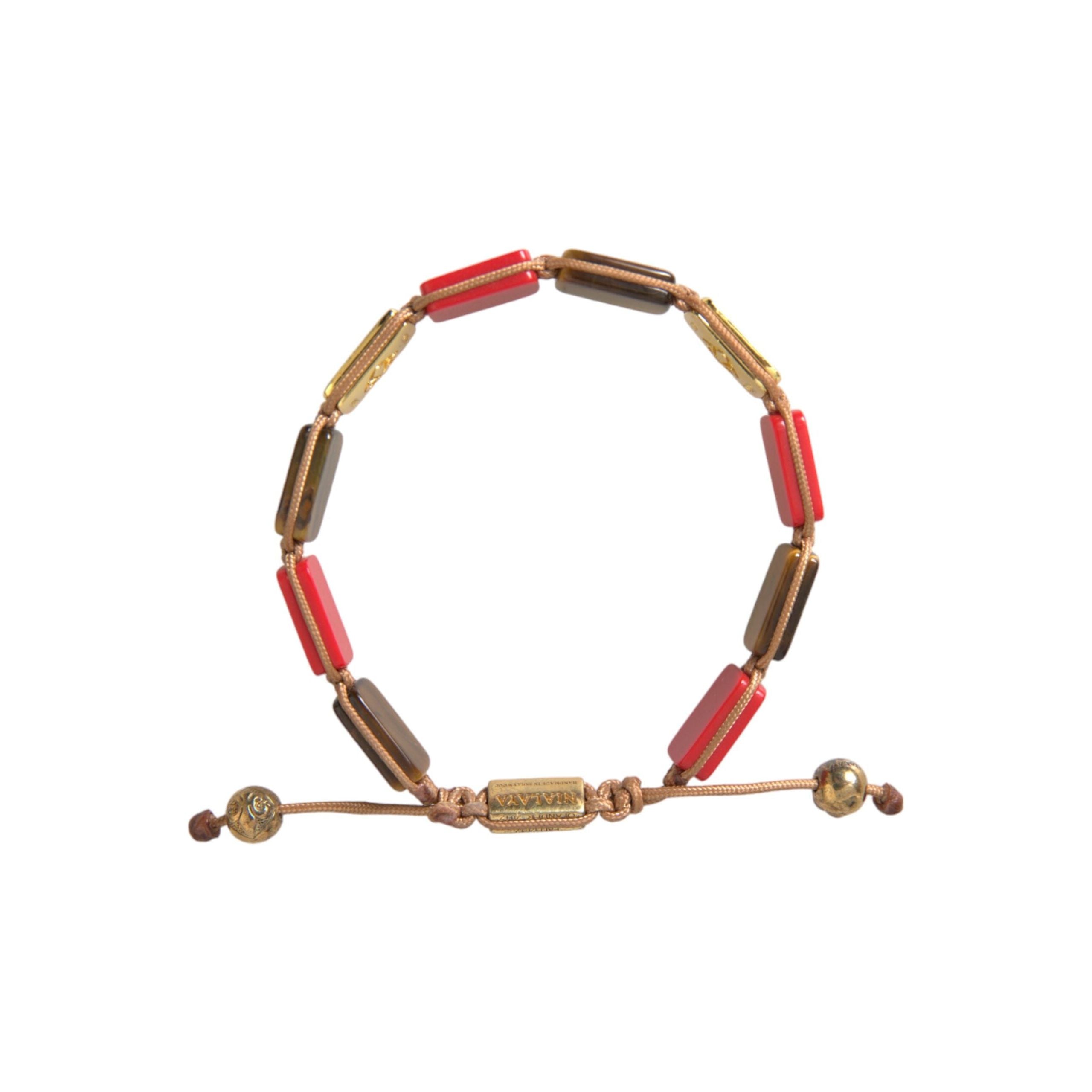 Nialaya Red Coral Tiger Eye 925 Silver Bracelet