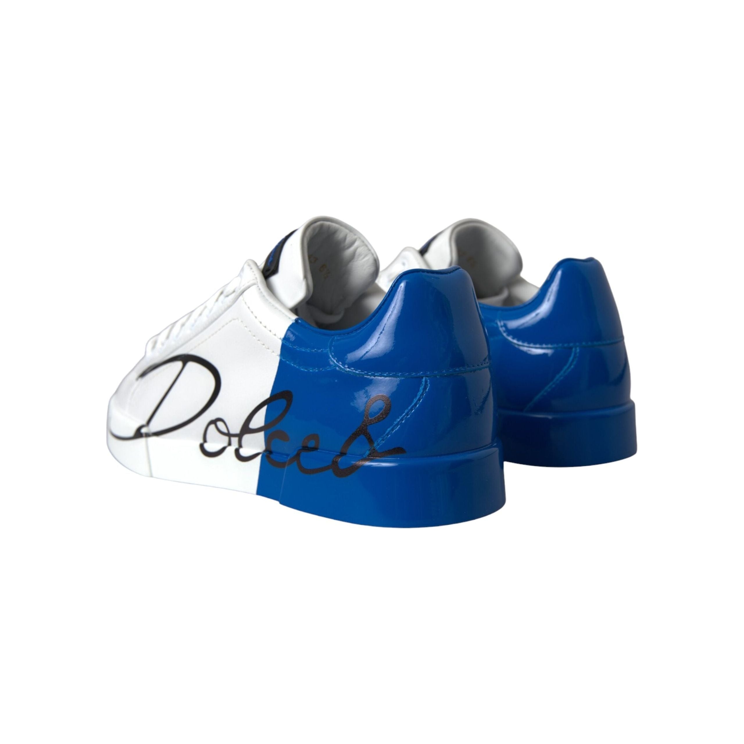 Dolce & Gabbana White Blue Leather Low Top Sneakers