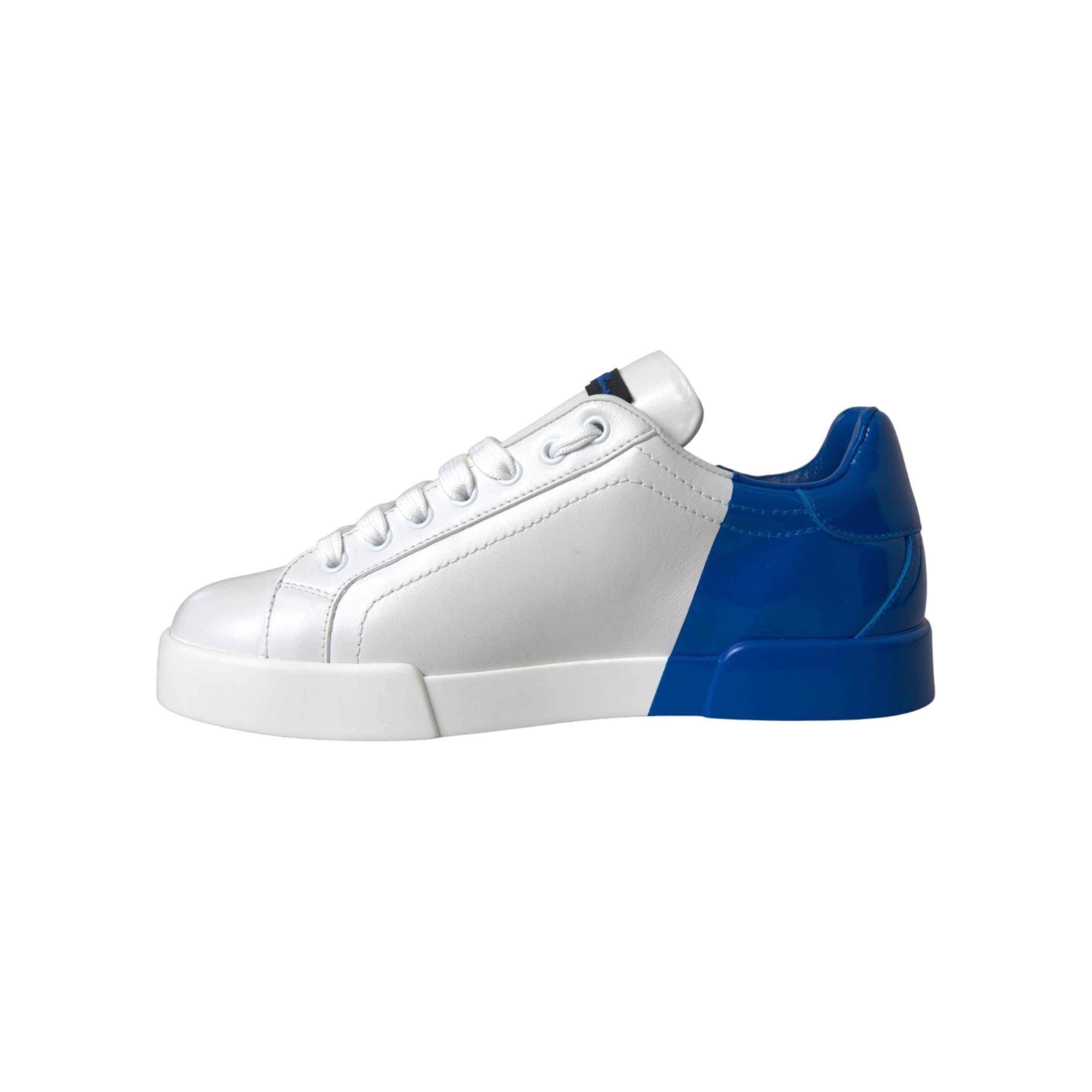 Dolce & Gabbana White Blue Leather Low Top Sneakers