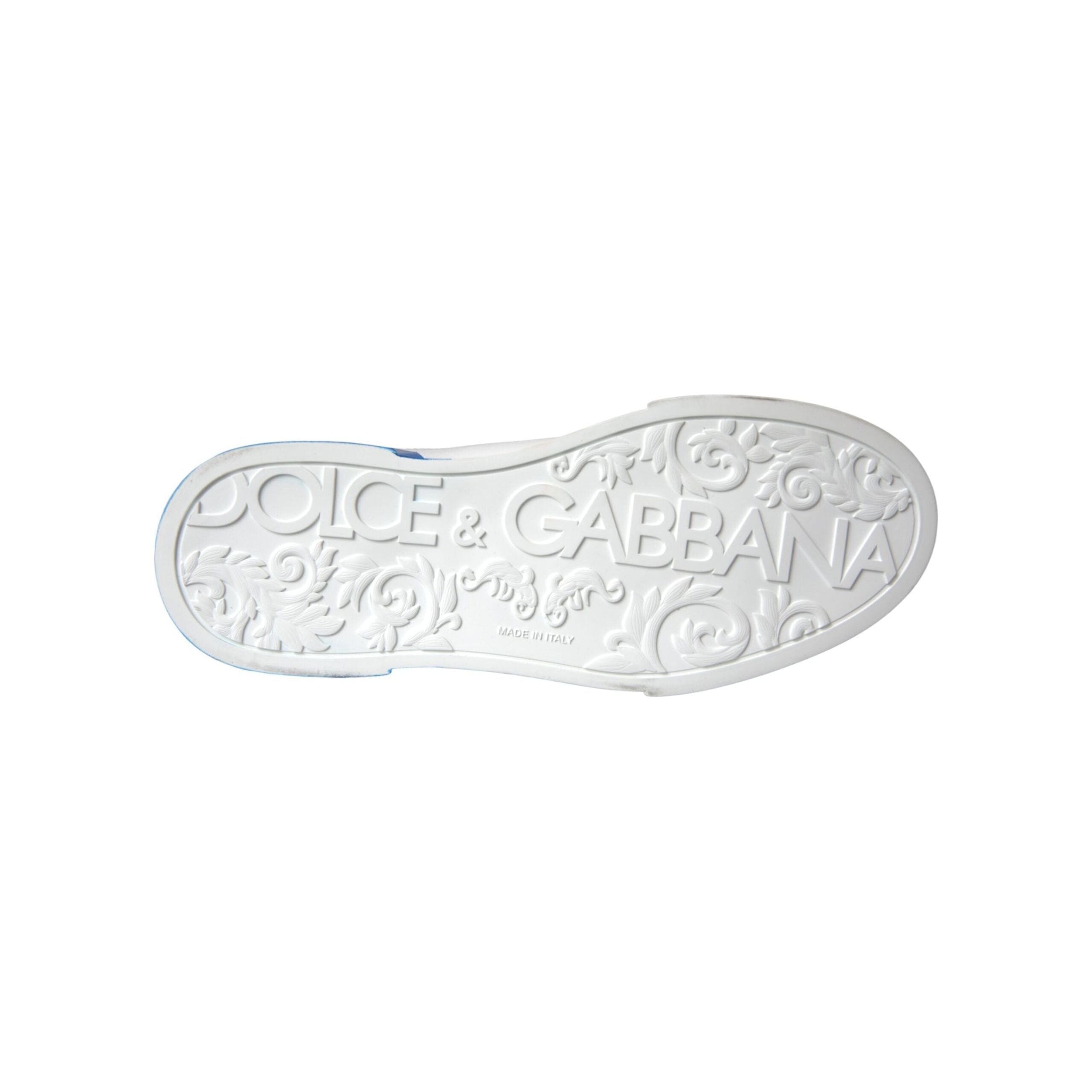 Dolce & Gabbana White Blue Leather Low Top Sneakers