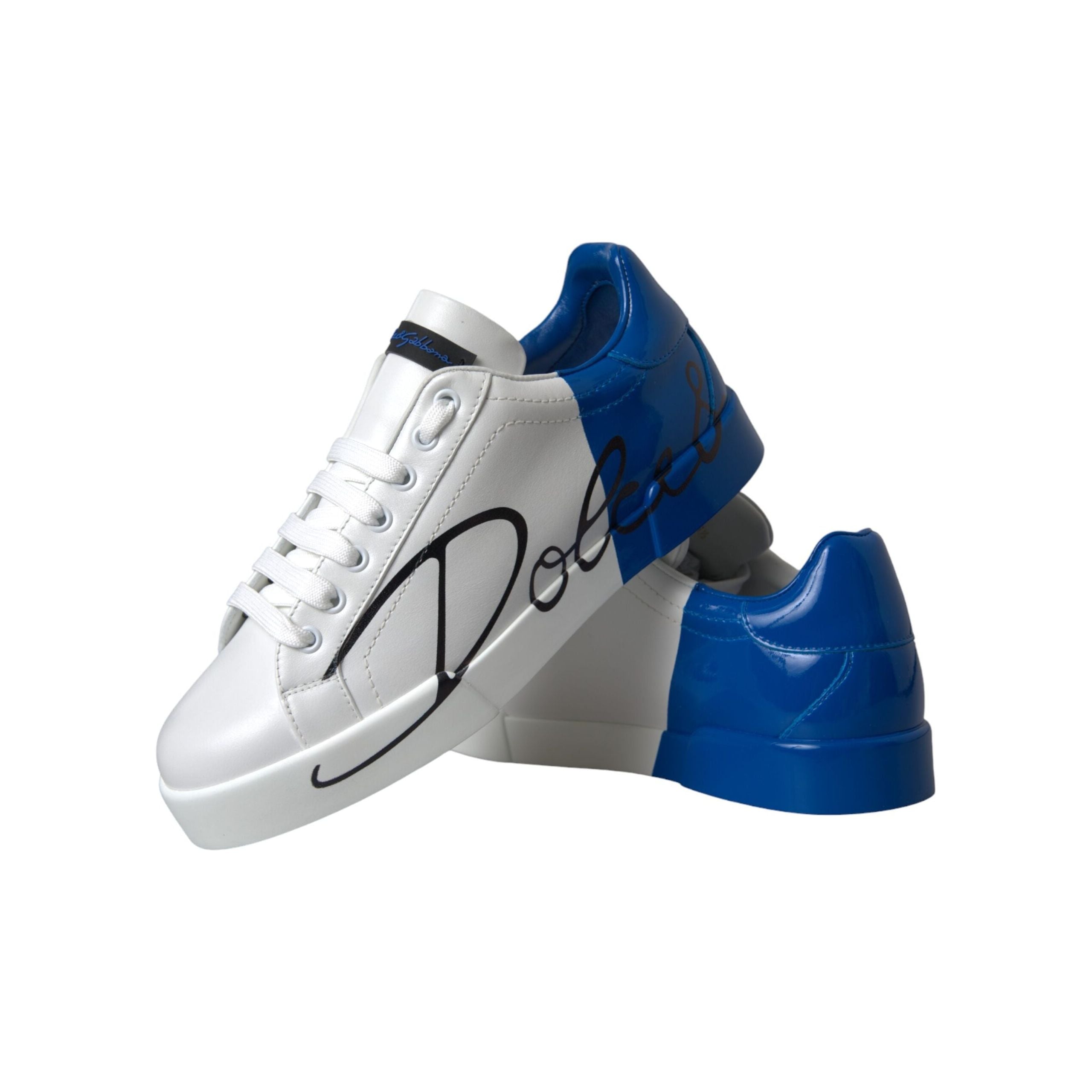 Dolce & Gabbana White Blue Leather Low Top Sneakers