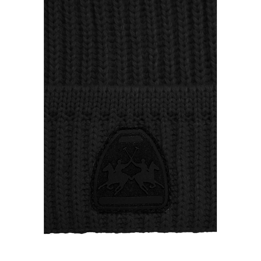 La Martina Black Acrylic Beanie for Elevated Style