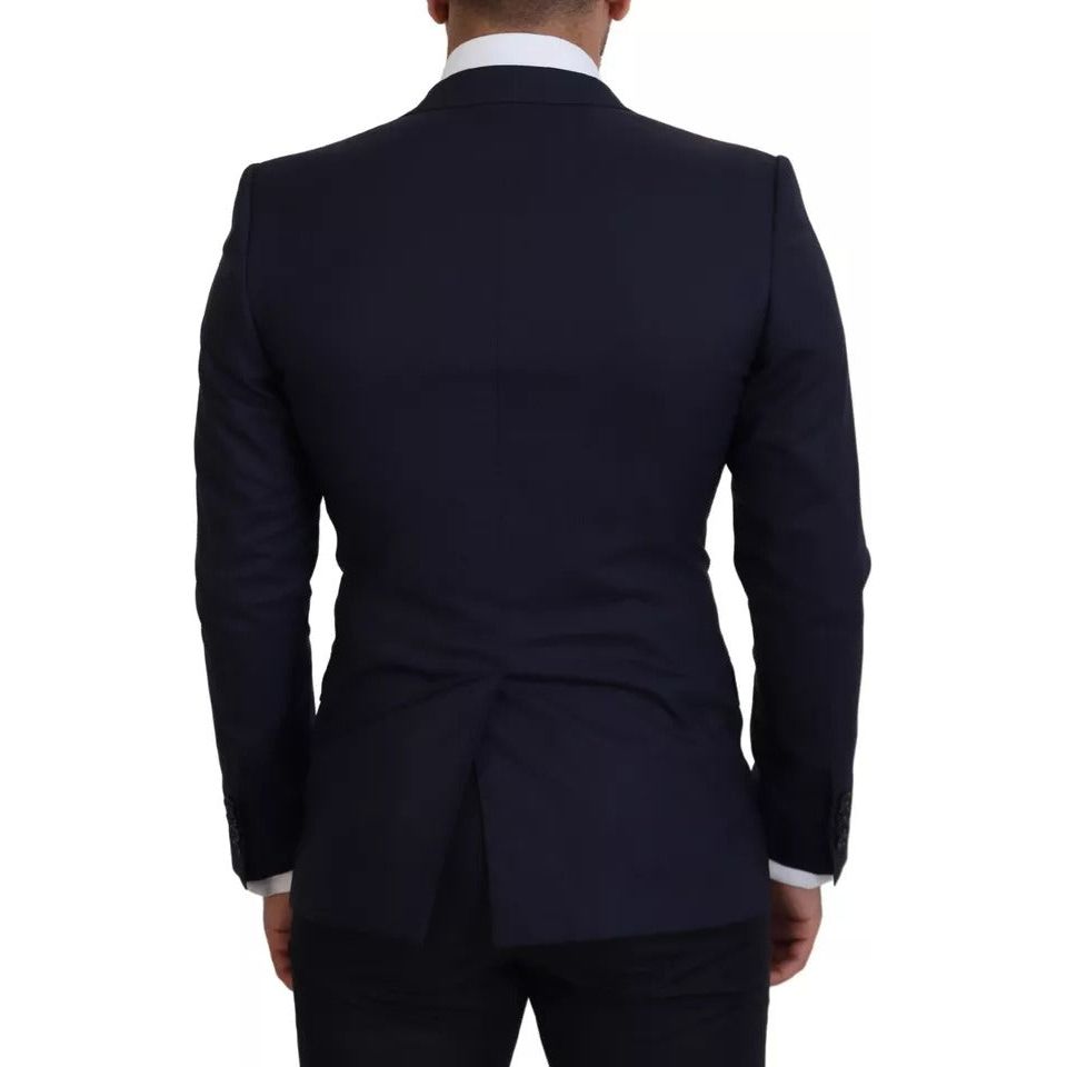 Dolce & Gabbana Blue Wool Slim Fit Formal Coat Blazer