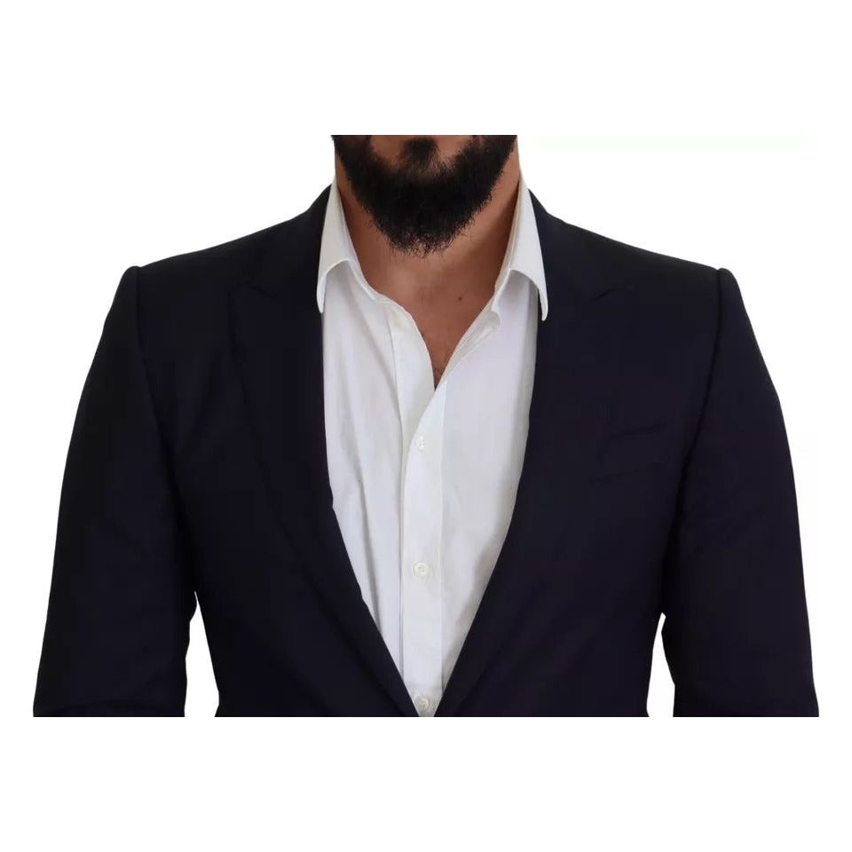 Dolce & Gabbana Blue Wool Slim Fit Formal Coat Blazer