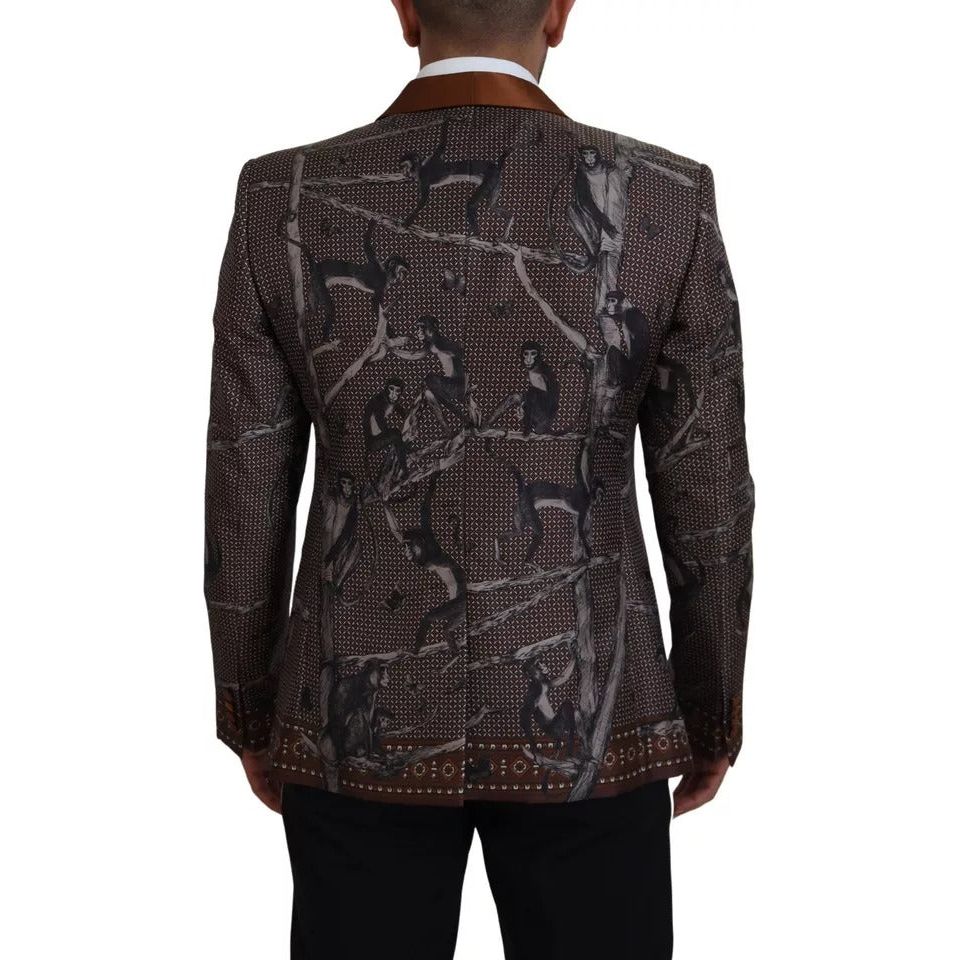 Dolce & Gabbana Bronze Silk Monkey Print Slim Jacket Blazer