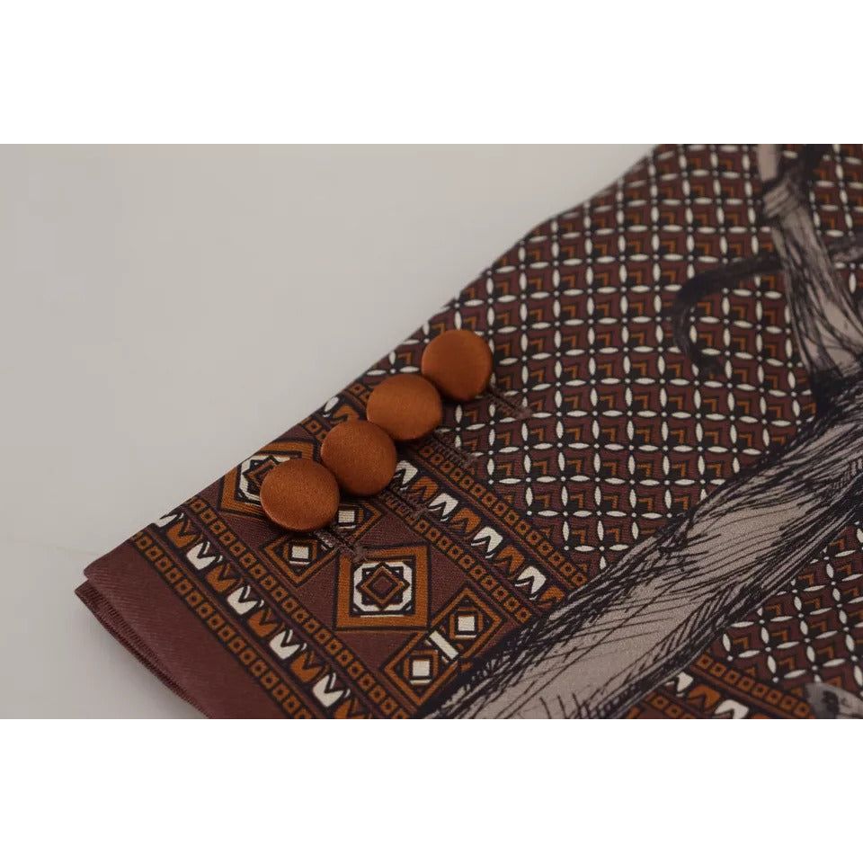 Dolce & Gabbana Bronze Silk Monkey Print Slim Jacket Blazer