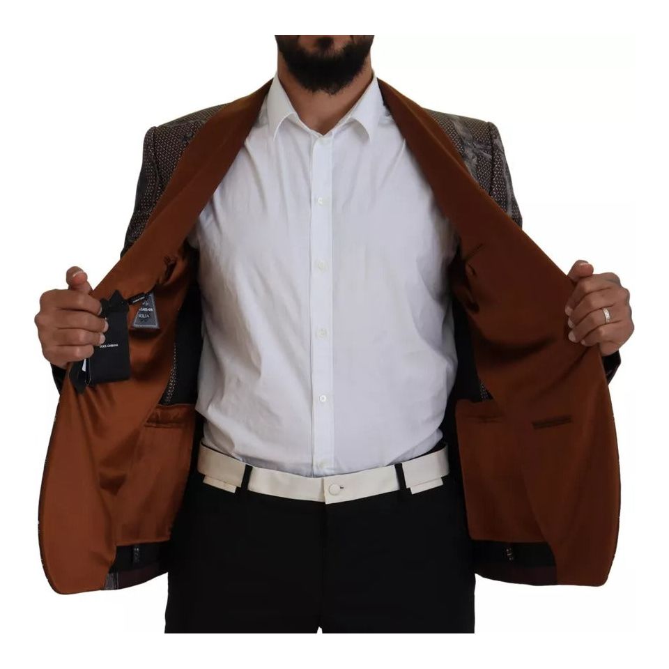 Dolce & Gabbana Bronze Silk Monkey Print Slim Jacket Blazer