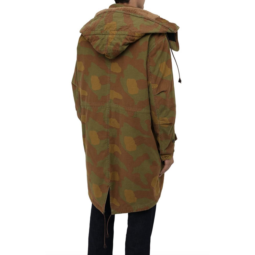 Dsquared² Camo Green Cotton Hooded Parka with Leather Details