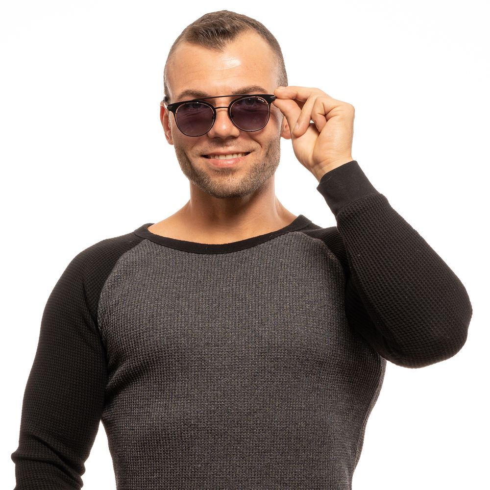 Police Black Metal Sunglasses with Round Mirrored Lenses