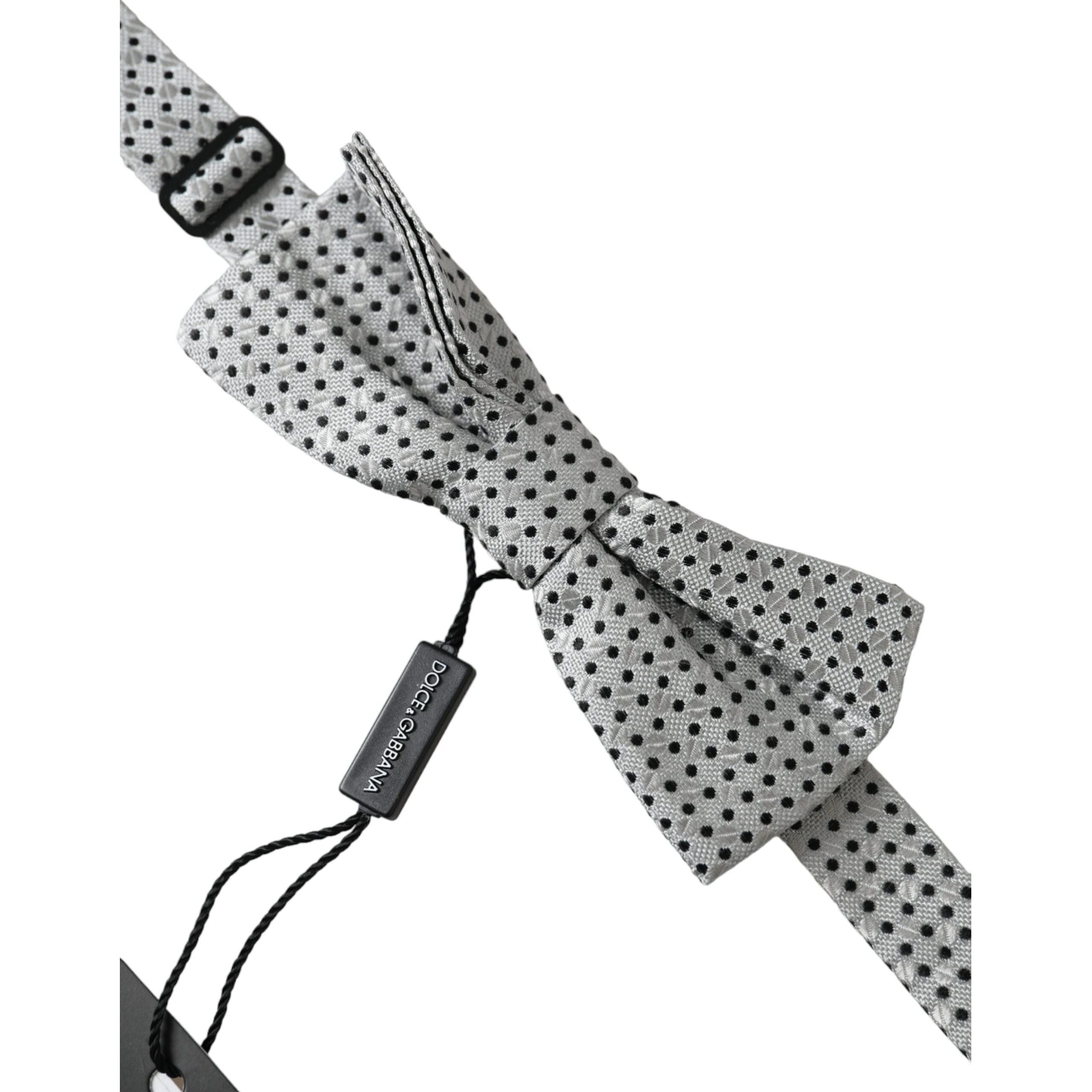 Dolce & Gabbana Gray Silk Polka Dot Adjustable Neck Bow Tie