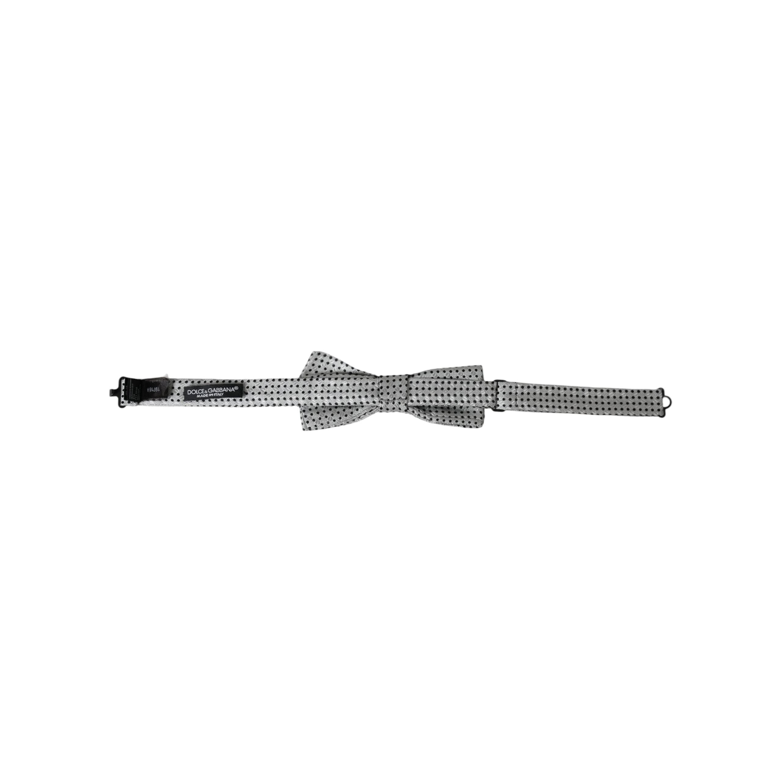 Dolce & Gabbana Gray Silk Polka Dot Adjustable Neck Bow Tie