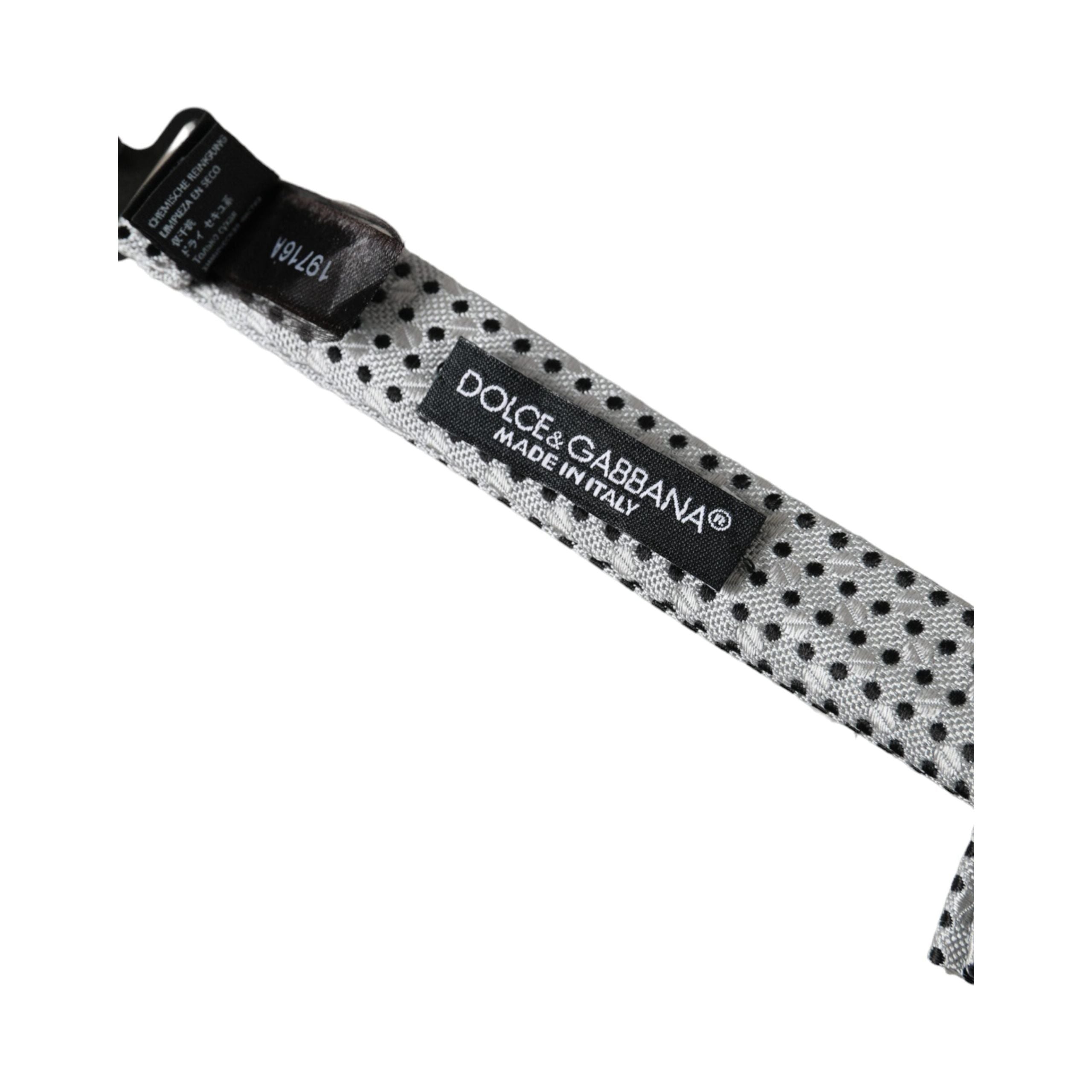 Dolce & Gabbana Gray Silk Polka Dot Adjustable Neck Bow Tie