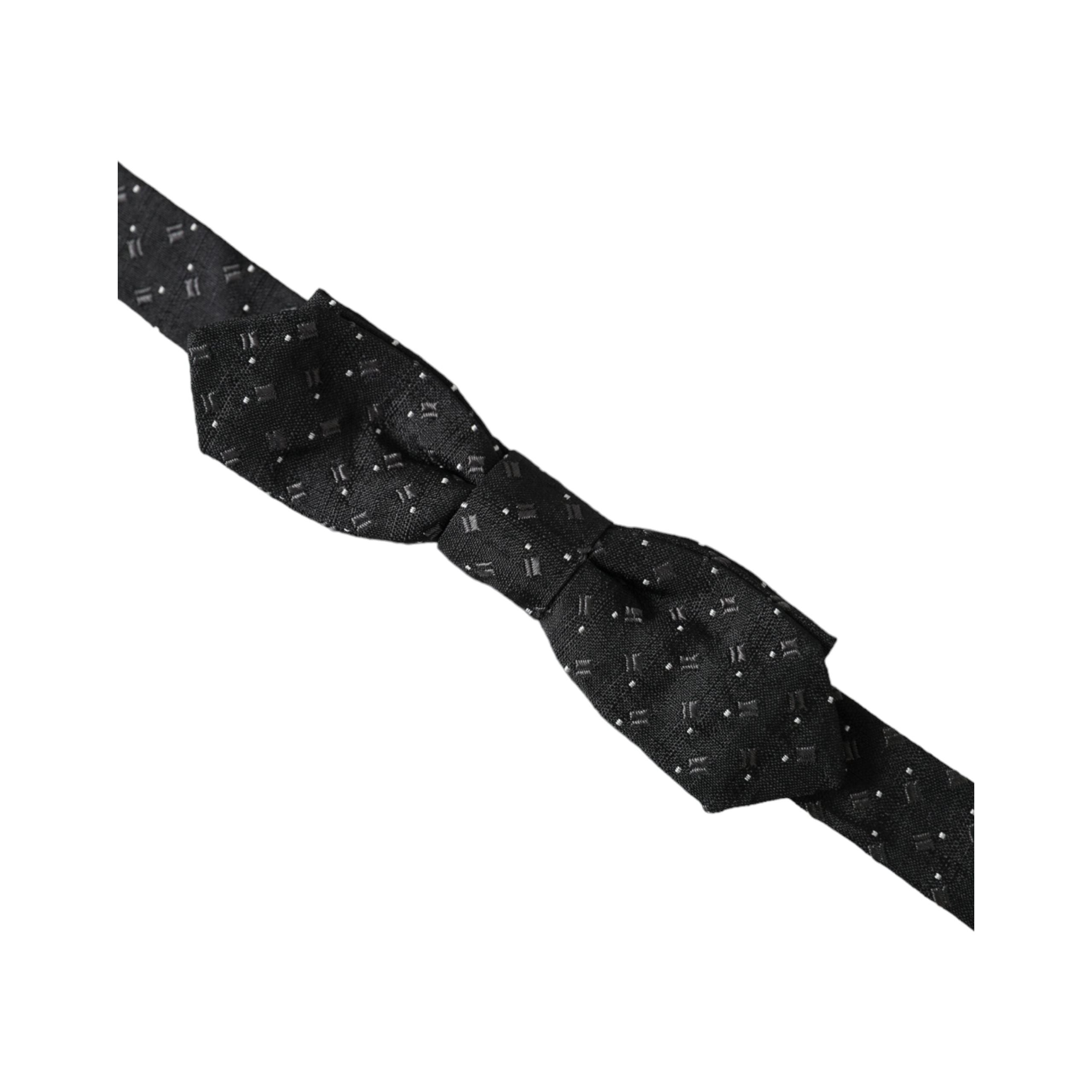 Dolce & Gabbana Black Silk Patterned Adjustable Neck Bow Tie