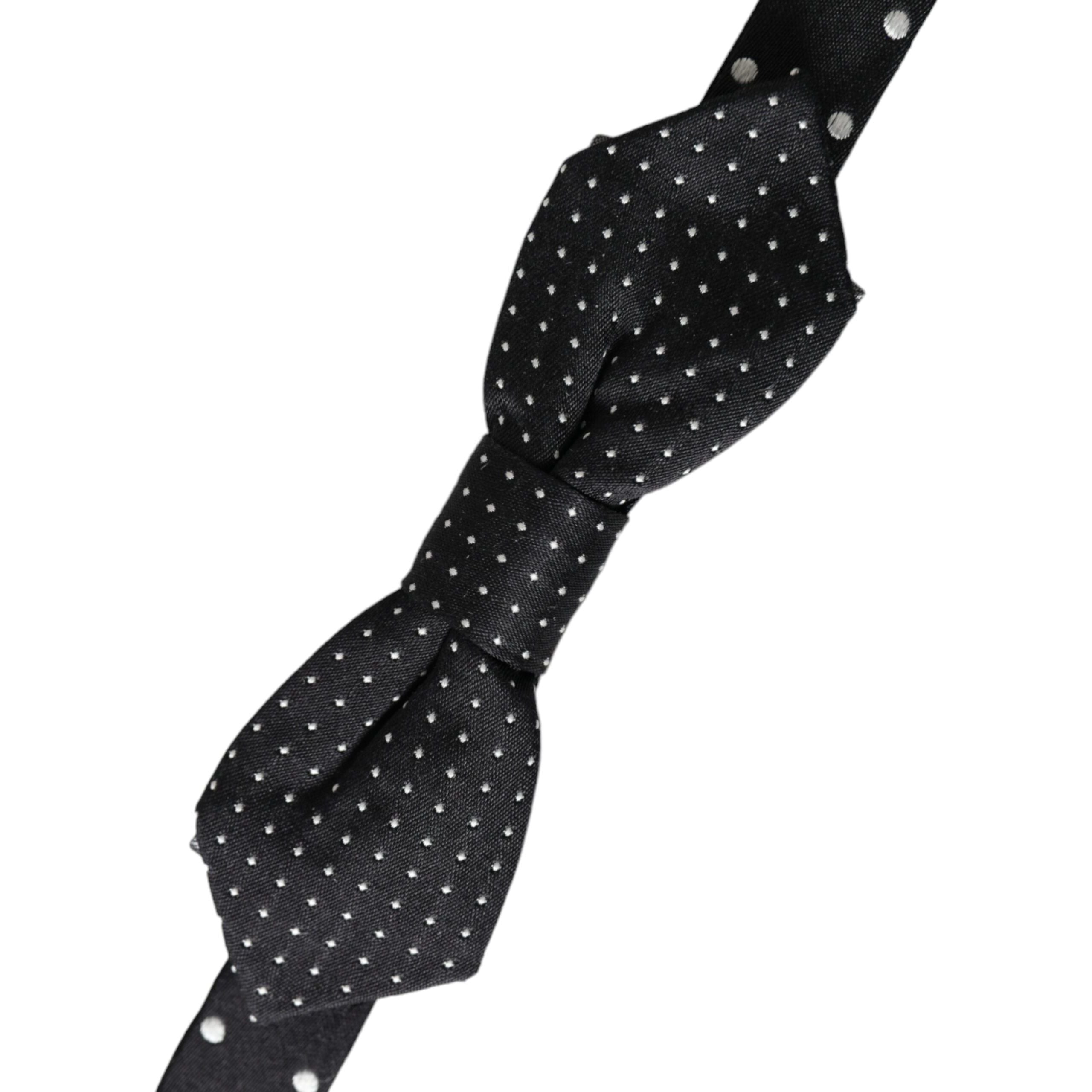 Dolce & Gabbana Black Silk Polka Dot Adjustable Neck Bow Tie