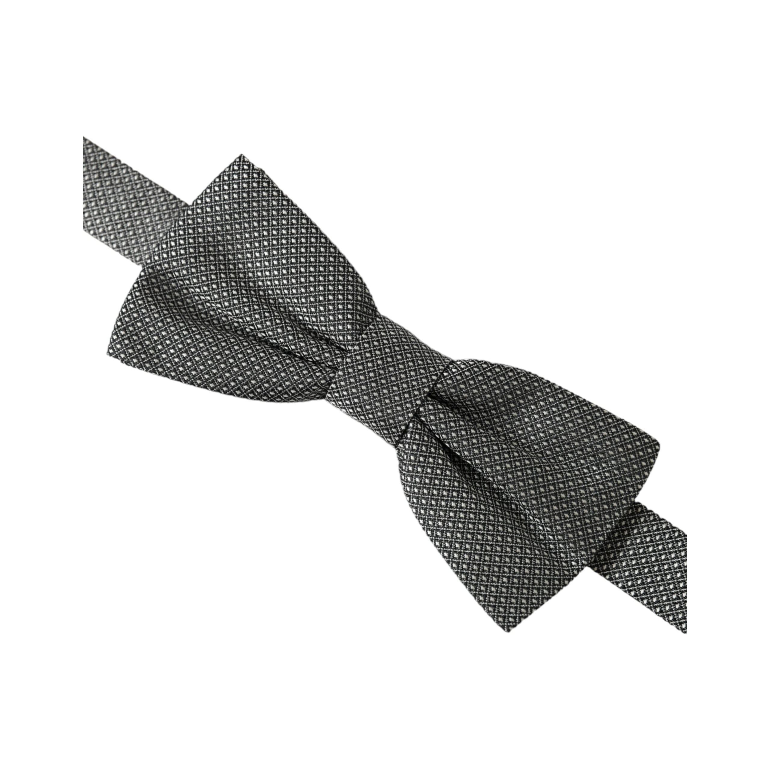 Dolce & Gabbana Gray Silk Patterned Adjustable Neck Bow Tie