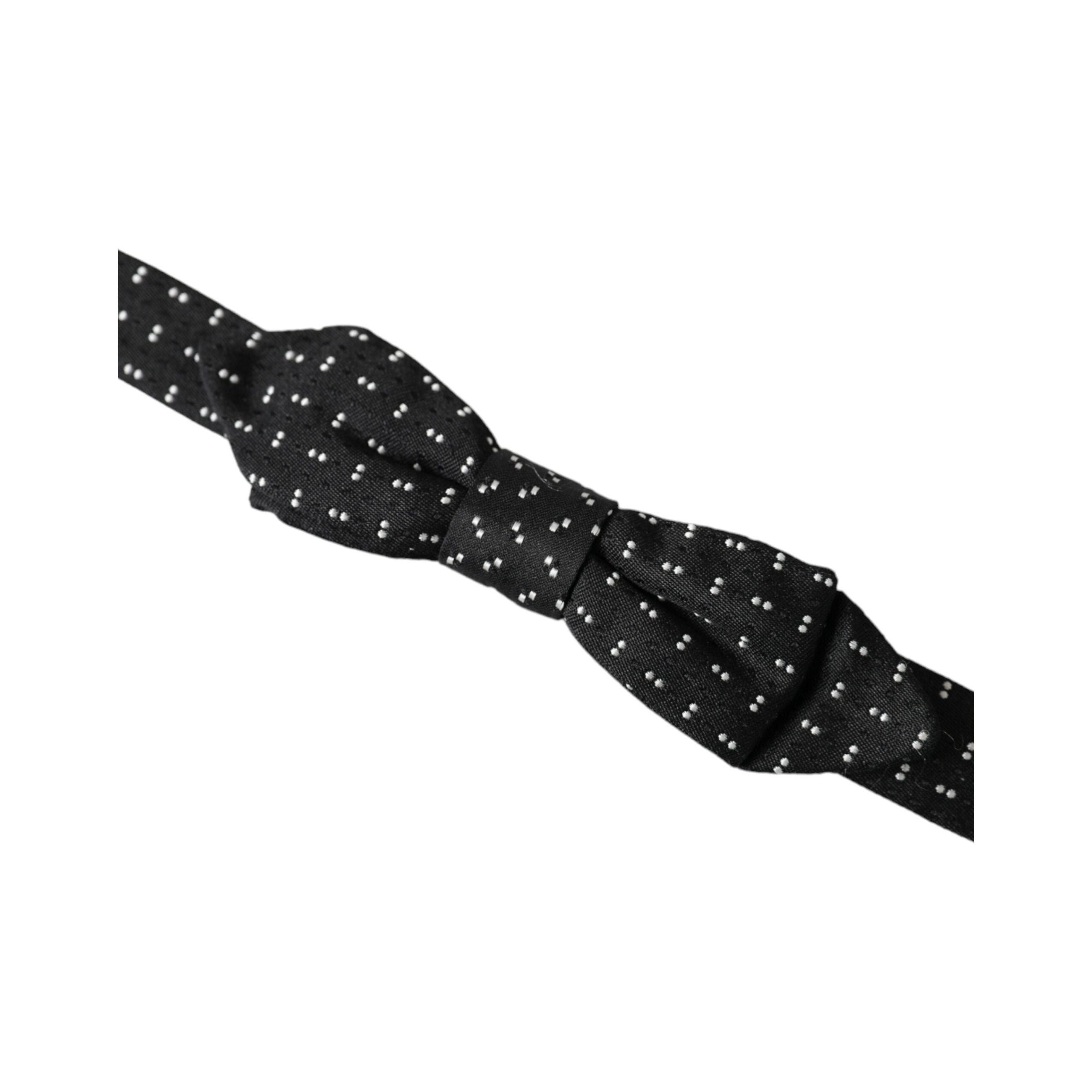 Dolce & Gabbana Black Silk Patterned Adjustable Neck Bow Tie