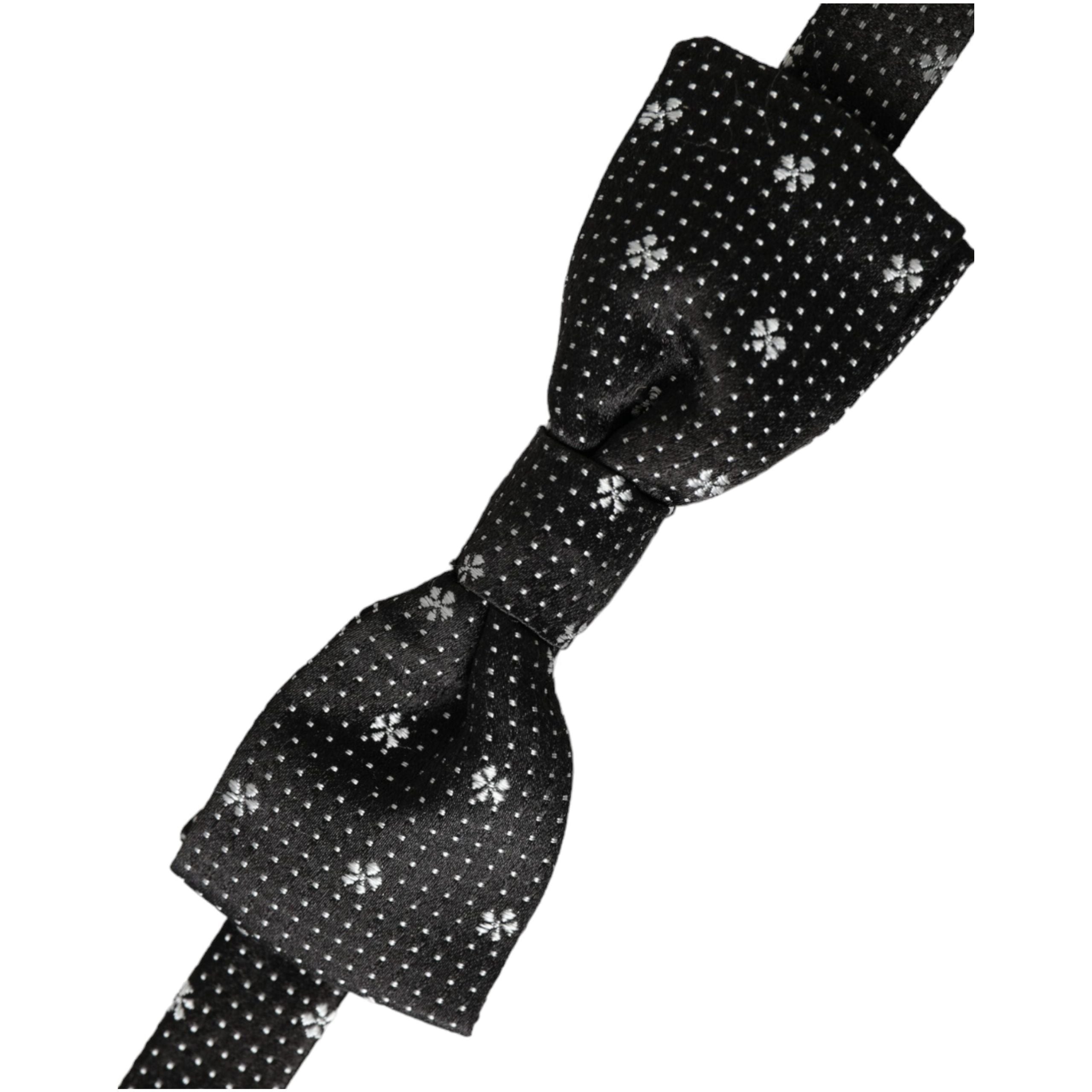 Dolce & Gabbana Black Silk Floral Bow Tie