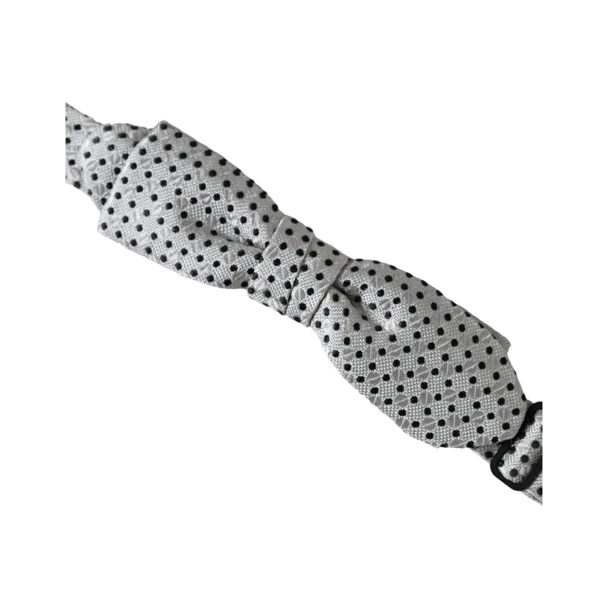 Dolce & Gabbana Gray Silk Polka Dot Adjustable Neck Bow Tie