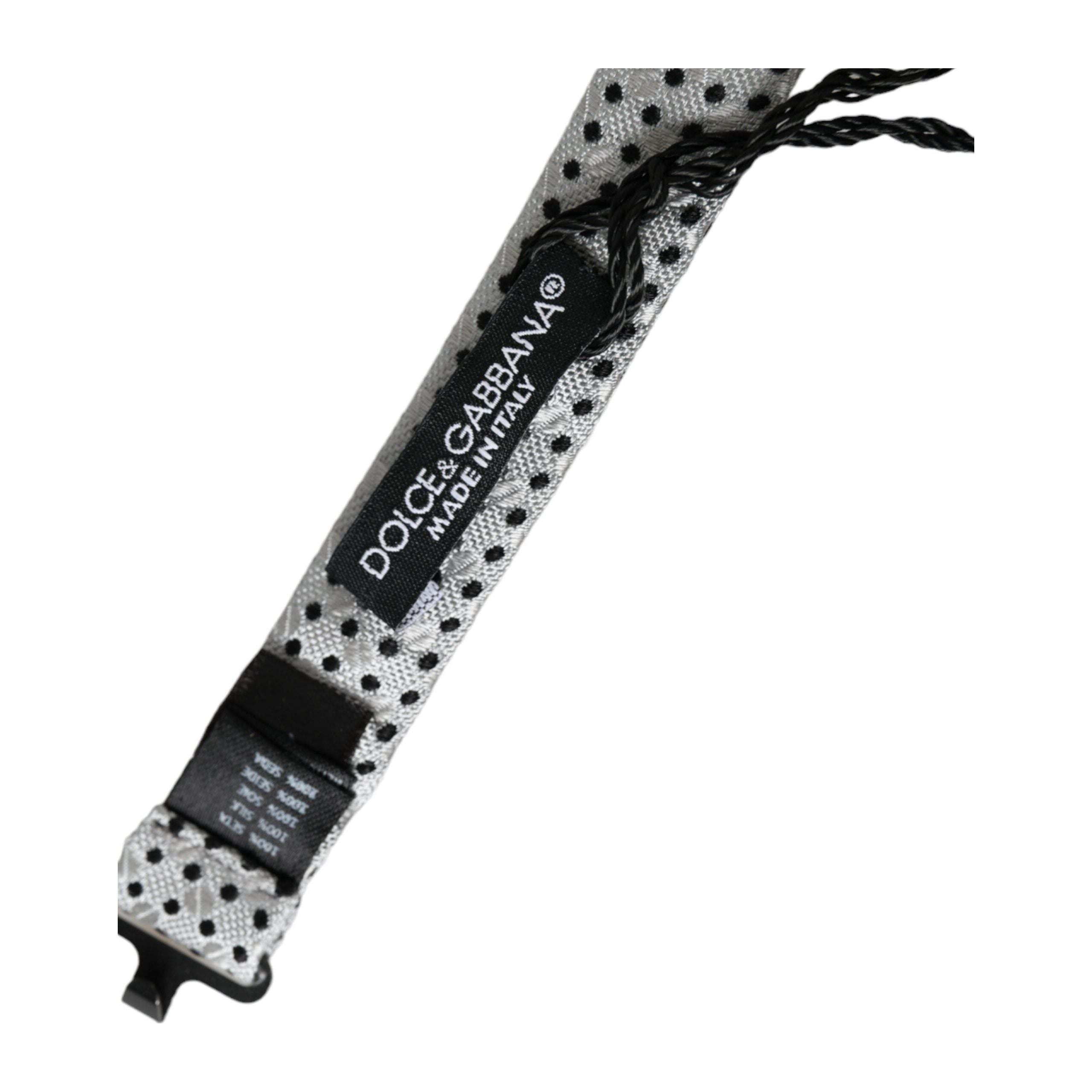 Dolce & Gabbana Gray Silk Polka Dot Adjustable Neck Bow Tie