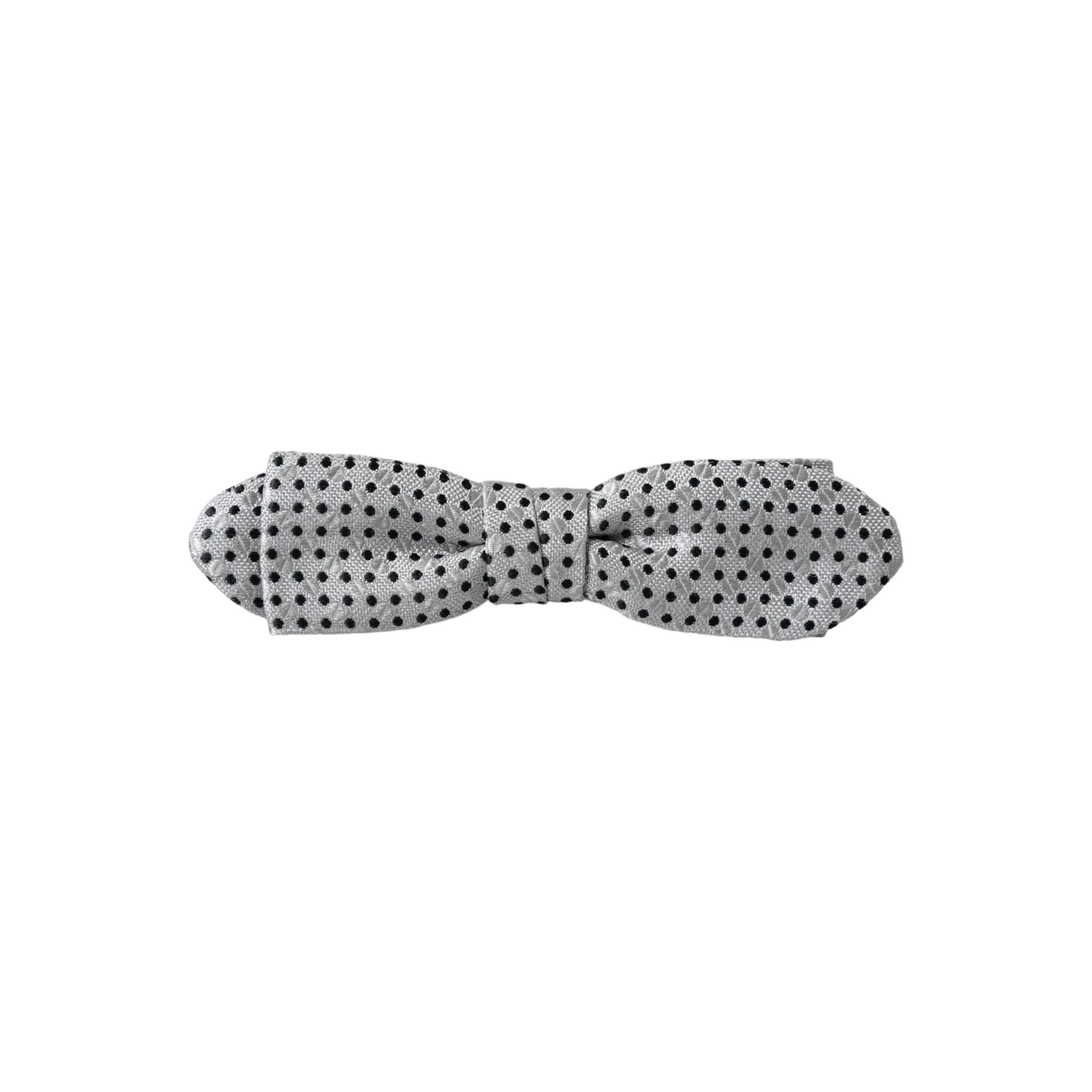 Dolce & Gabbana Gray Silk Polka Dot Adjustable Neck Bow Tie