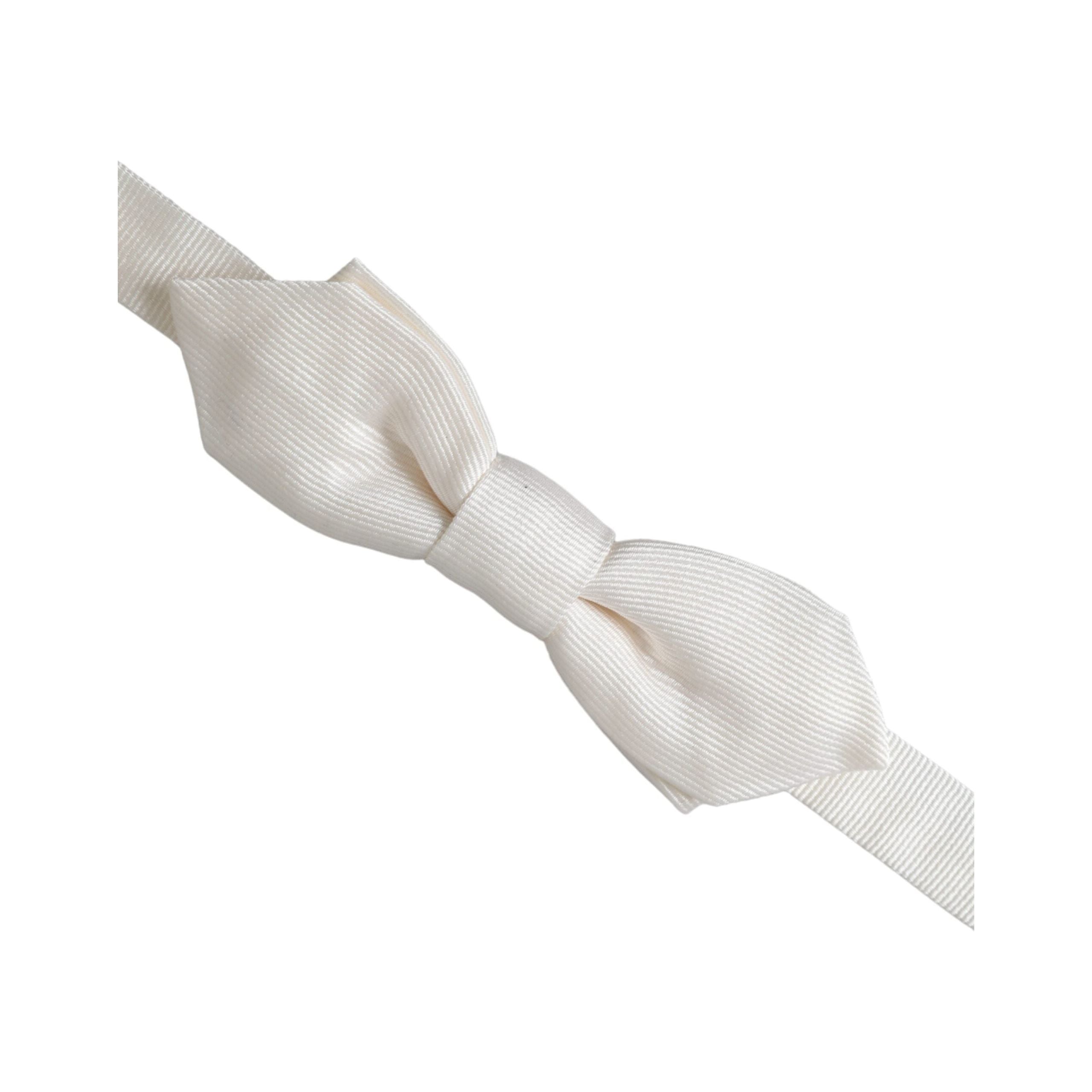 Dolce & Gabbana White Silk Adjustable Neck Papillon Bow Tie