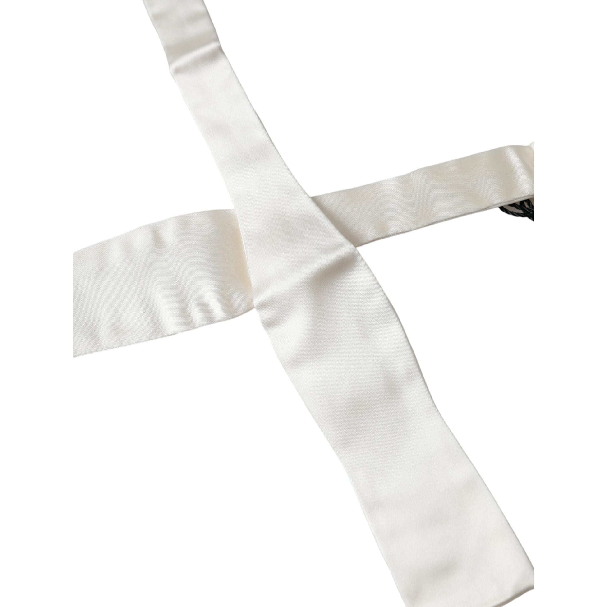 Dolce & Gabbana White Silk Slim Skinny Necktie Bow Tie