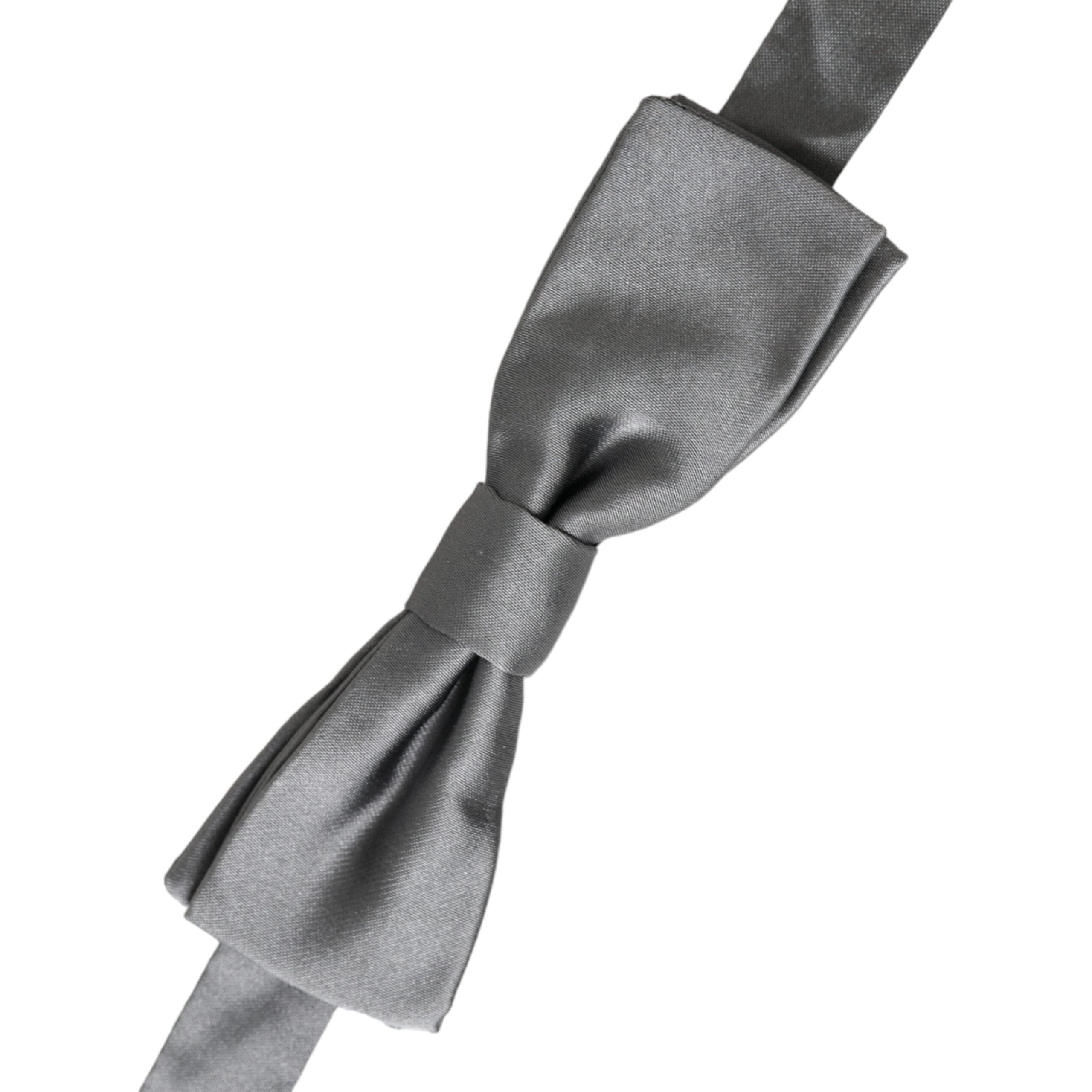 Dolce & Gabbana Gray Satin Silk Papillon Bow Tie