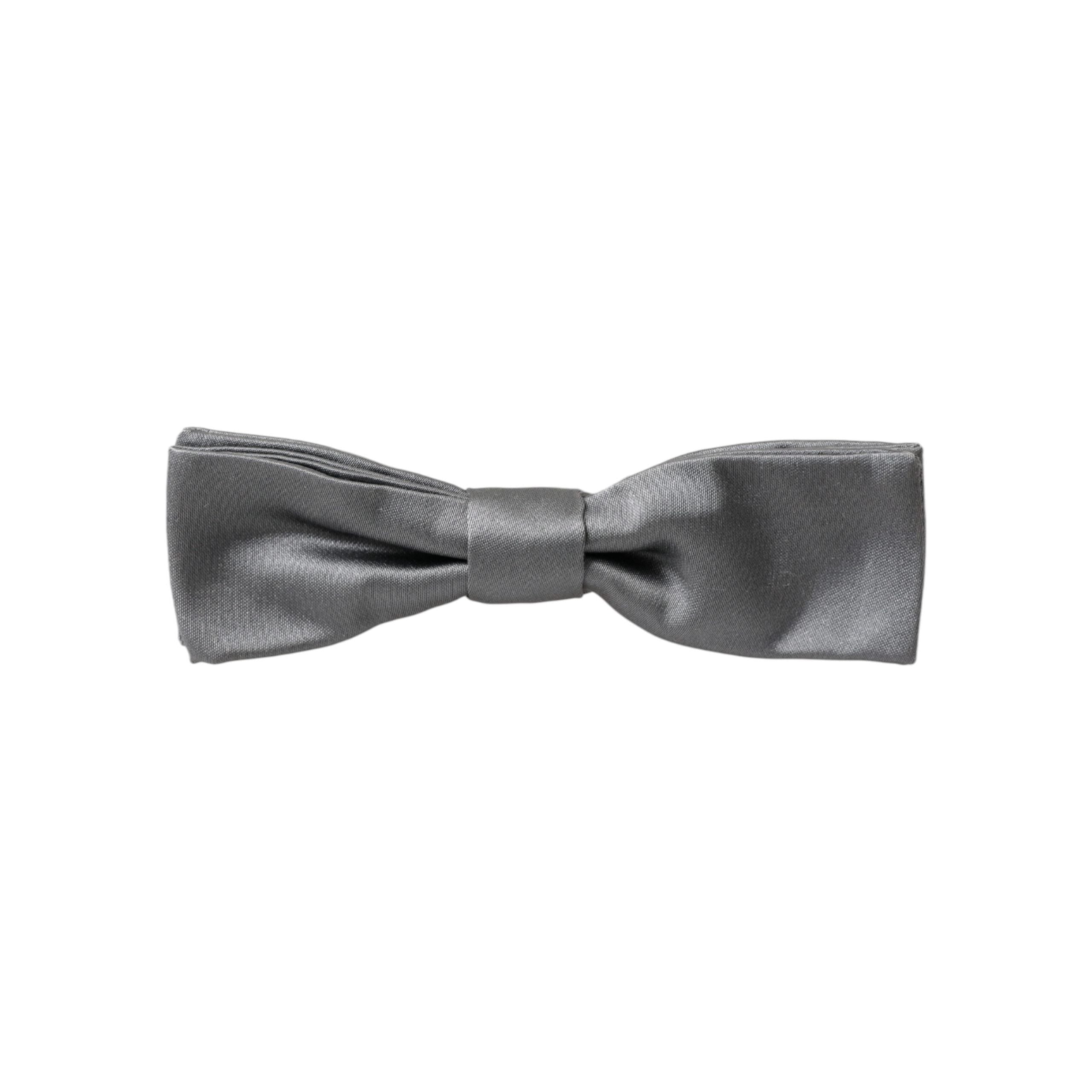 Dolce & Gabbana Gray Satin Silk Papillon Bow Tie