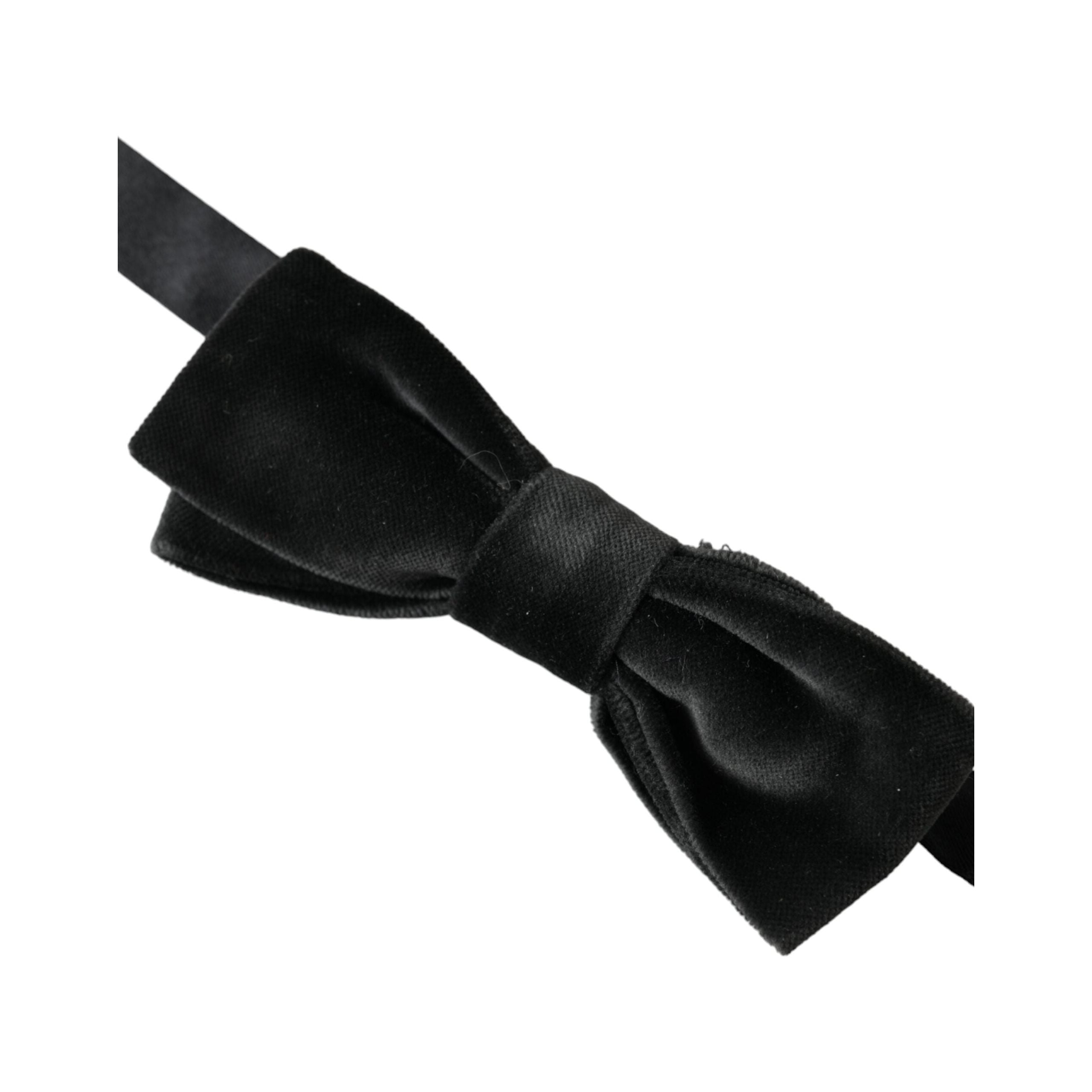 Dolce & Gabbana Black Velvet Cotton Adjustable Neck Bow Tie