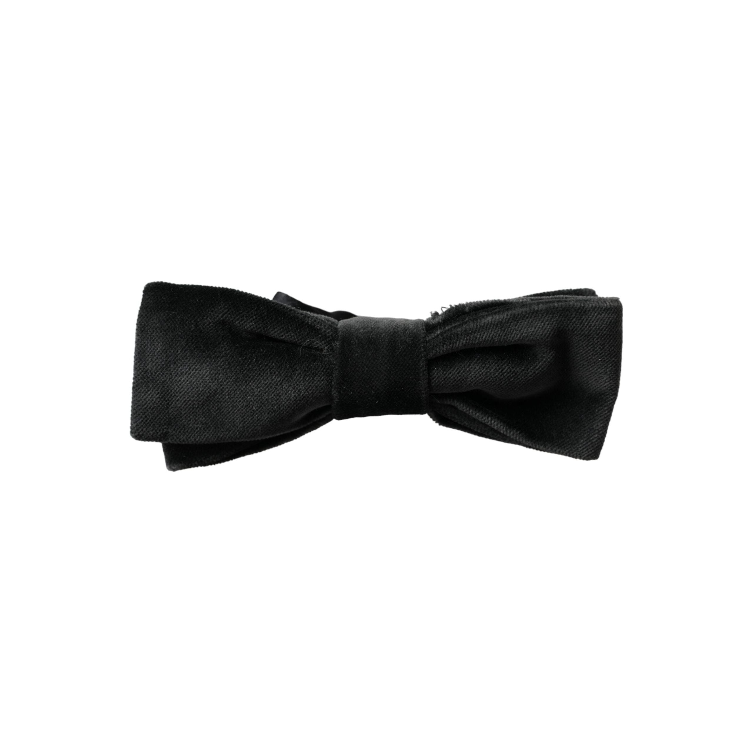 Dolce & Gabbana Black Velvet Cotton Adjustable Neck Bow Tie