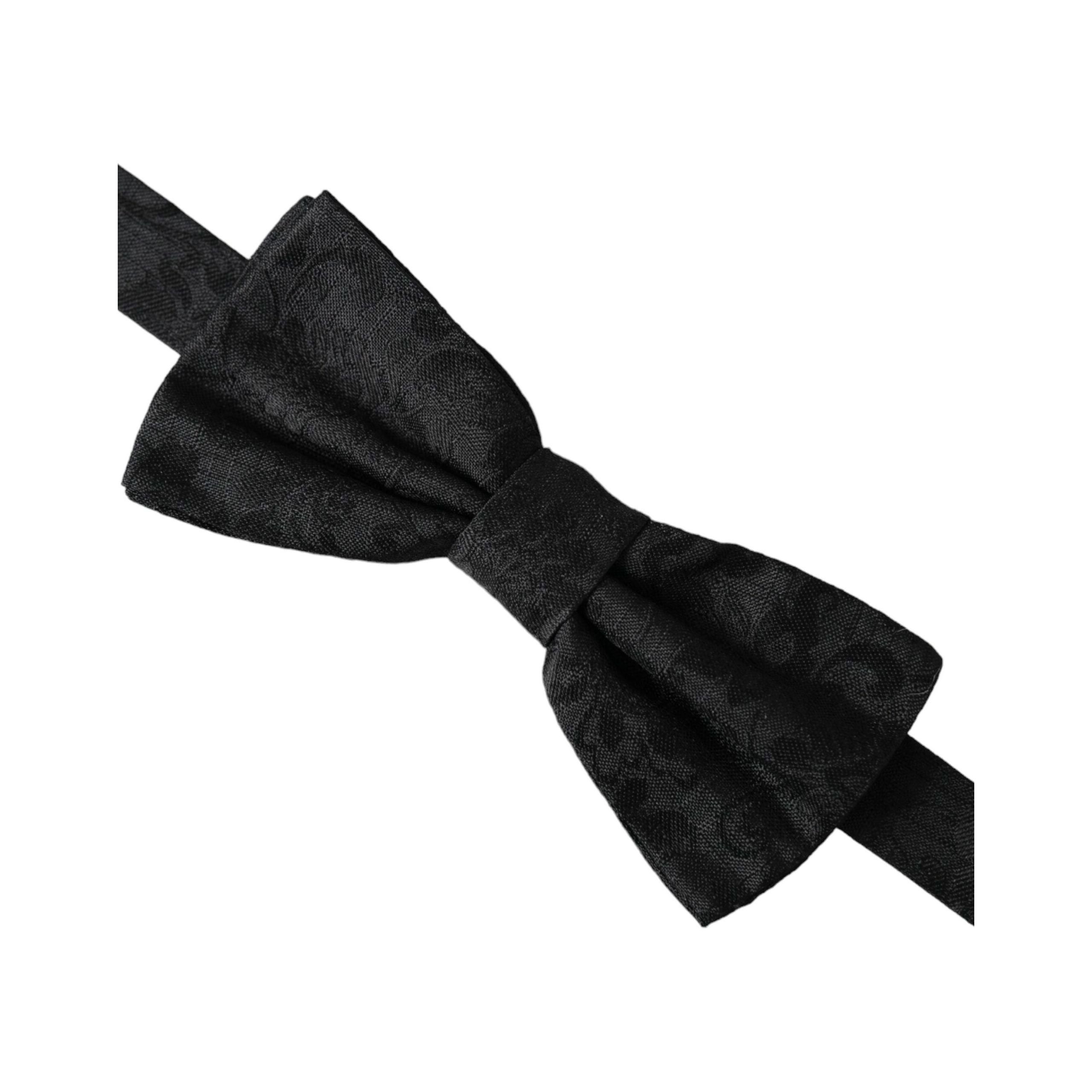 Dolce & Gabbana Black Silk Floral Adjustable Bow Tie