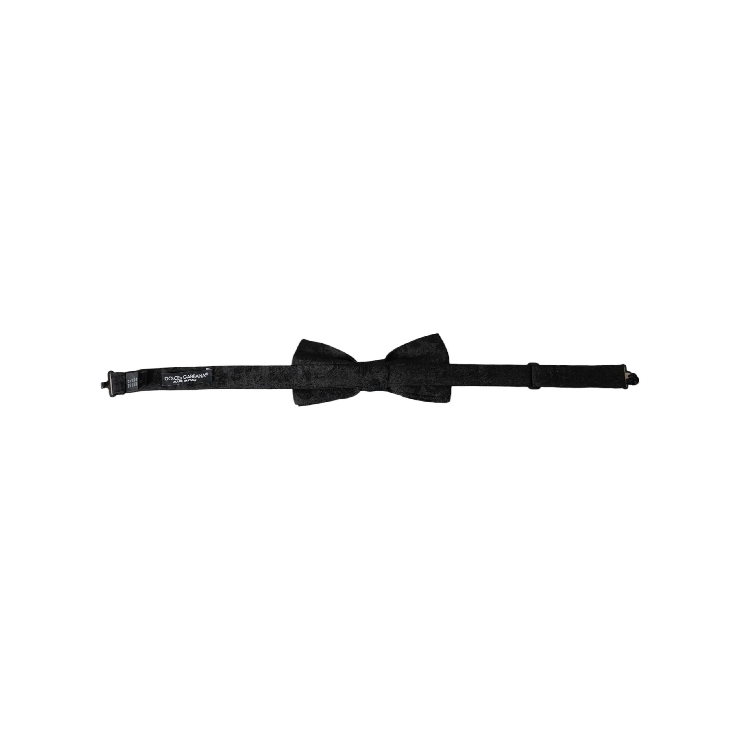 Dolce & Gabbana Black Silk Floral Adjustable Bow Tie