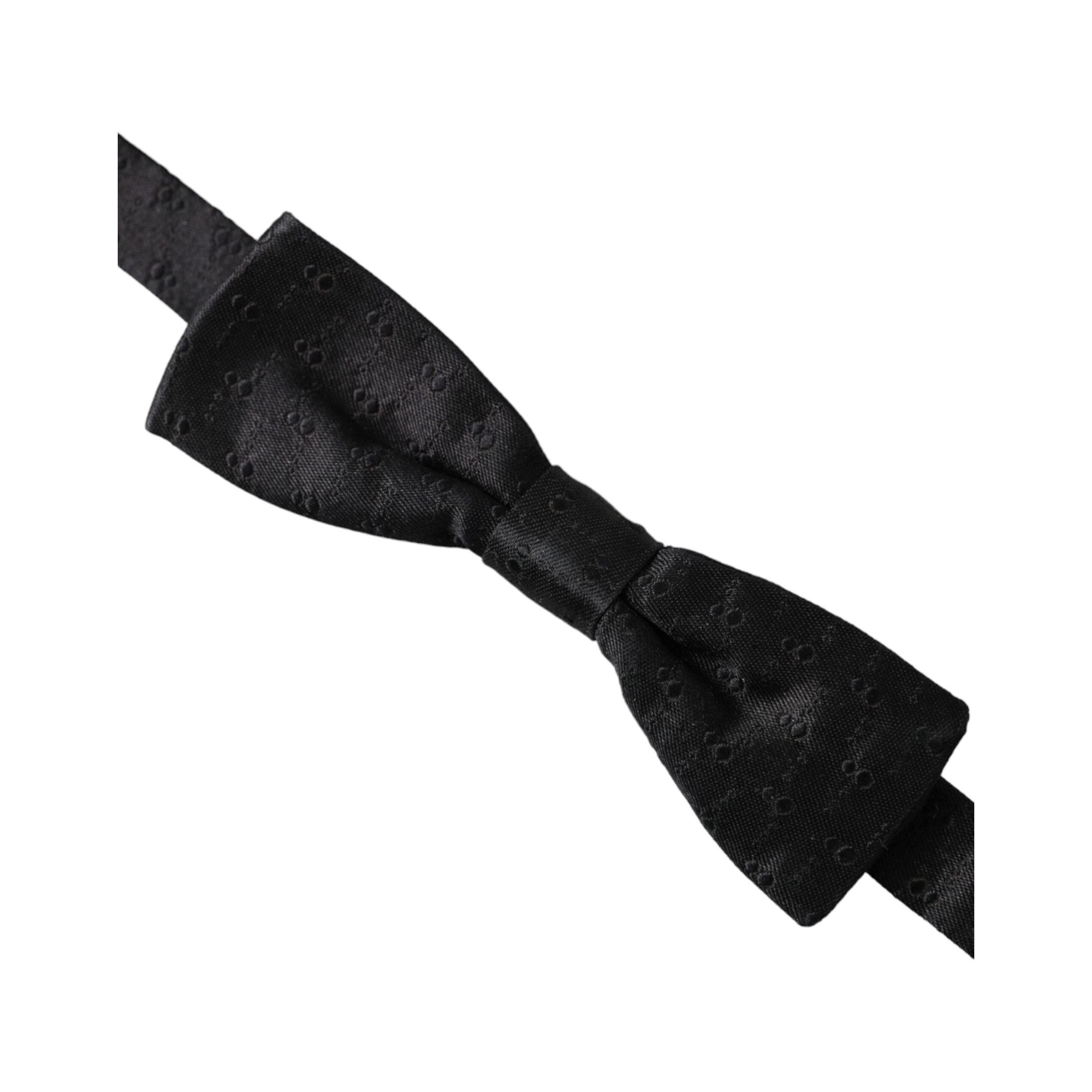 Dolce & Gabbana Black Silk Patterned Adjustable Neck Bow Tie