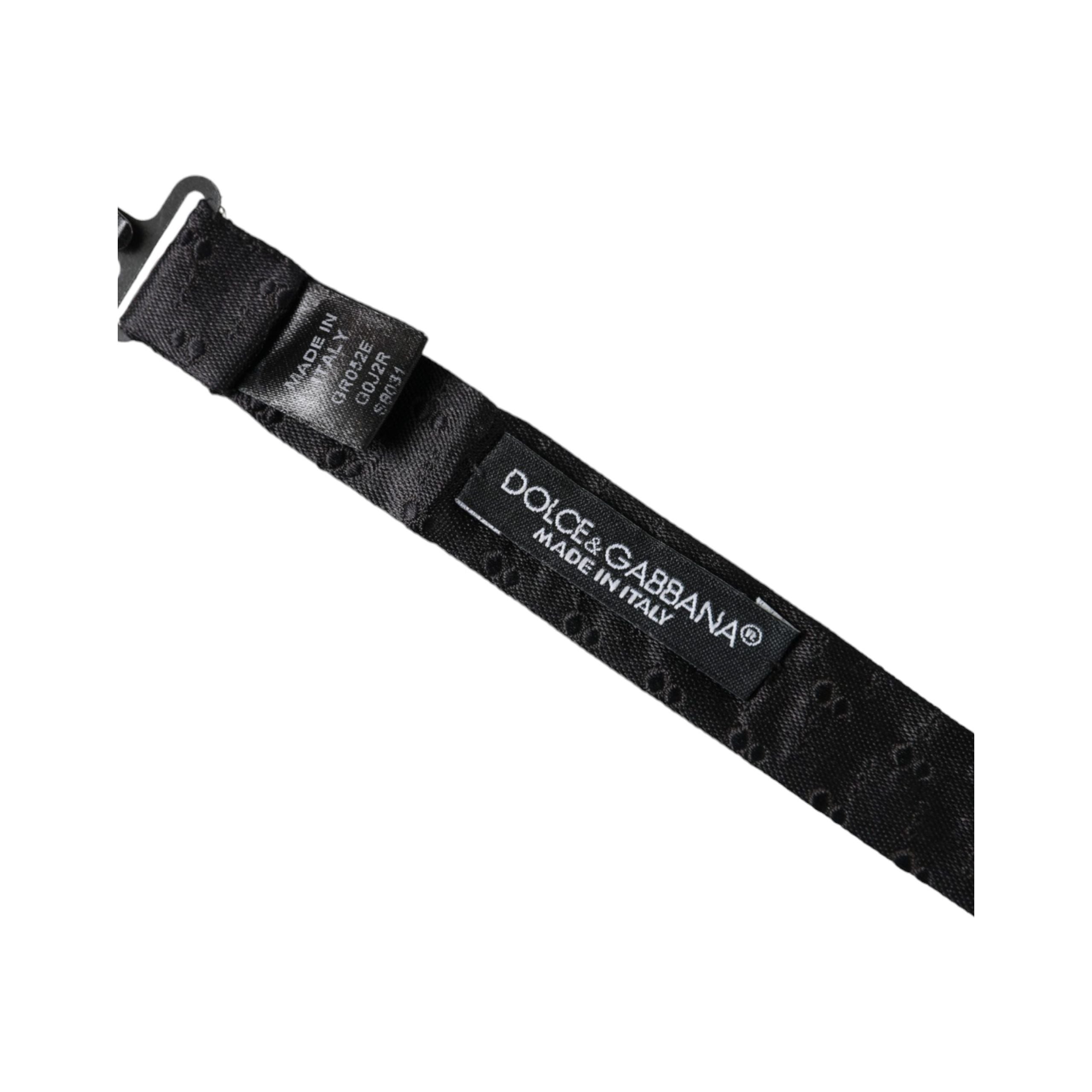 Dolce & Gabbana Black Silk Patterned Adjustable Neck Bow Tie