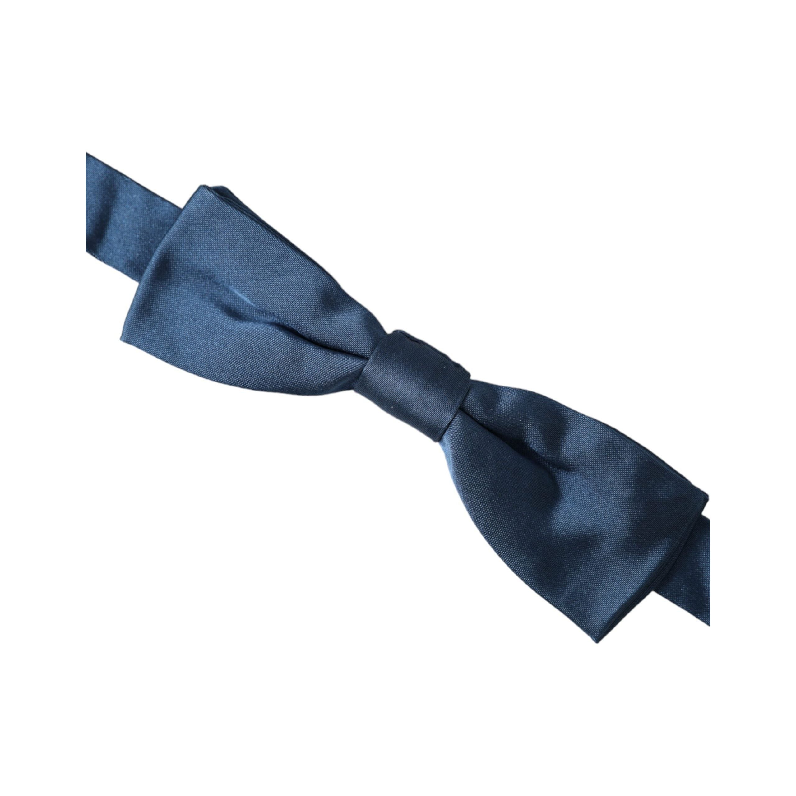 Dolce & Gabbana Blue Satin Silk Adjustable Neck Bow Tie