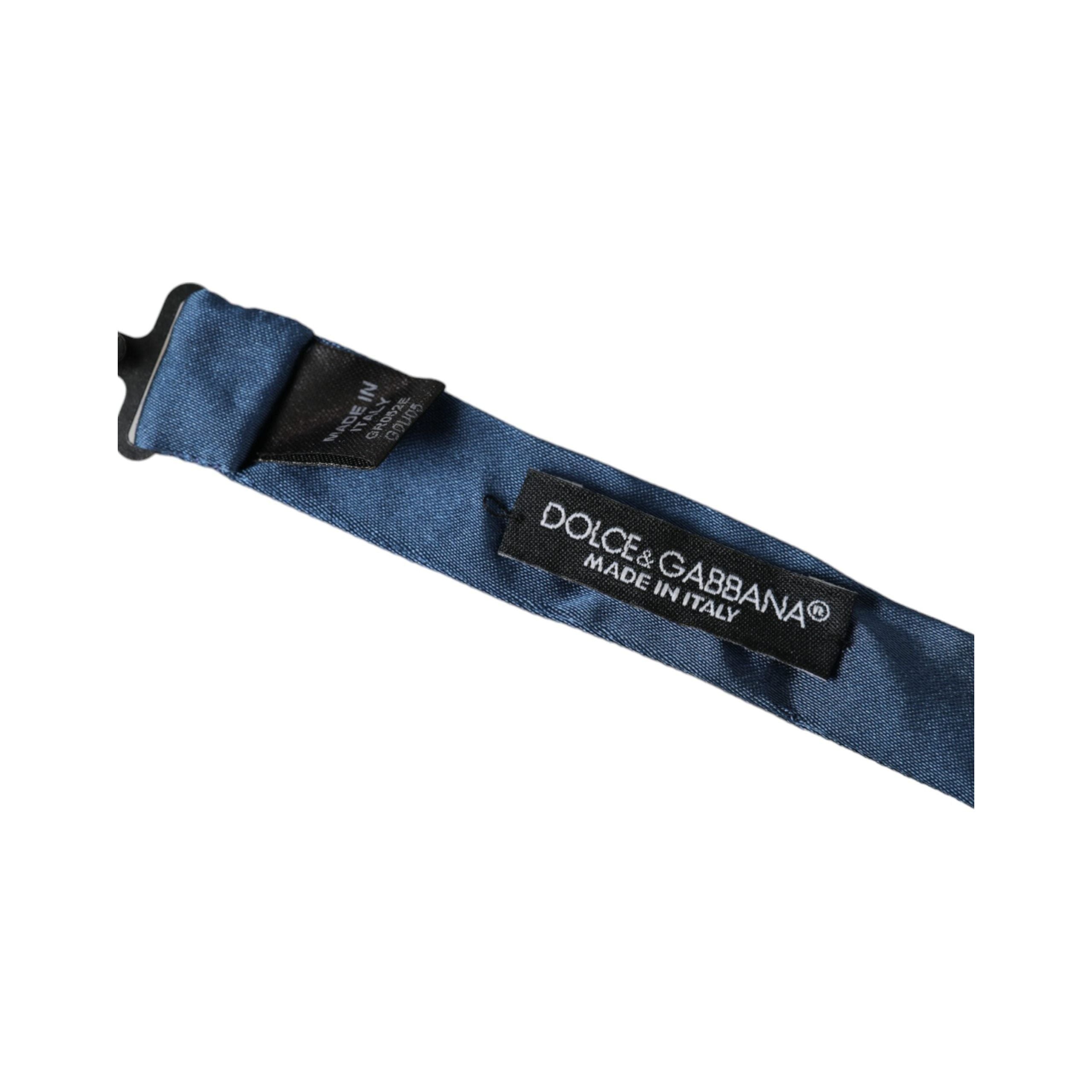 Dolce & Gabbana Blue Satin Silk Adjustable Neck Bow Tie