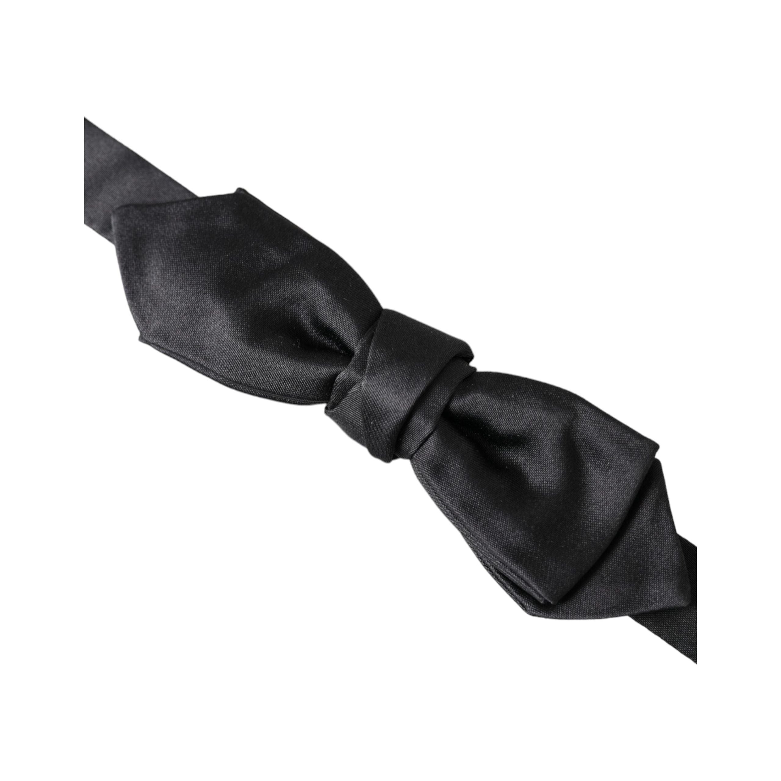 Dolce & Gabbana Black Satin Silk Adjustable Neck Bow Tie