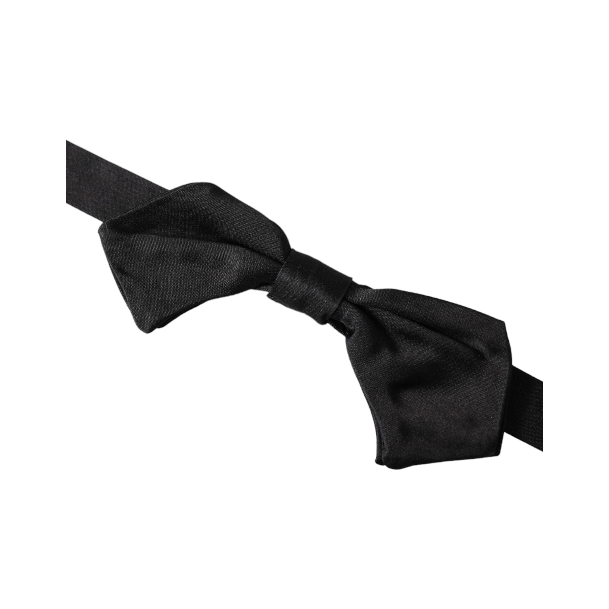 Dolce & Gabbana Black Satin Silk Adjustable Neck Bow Tie