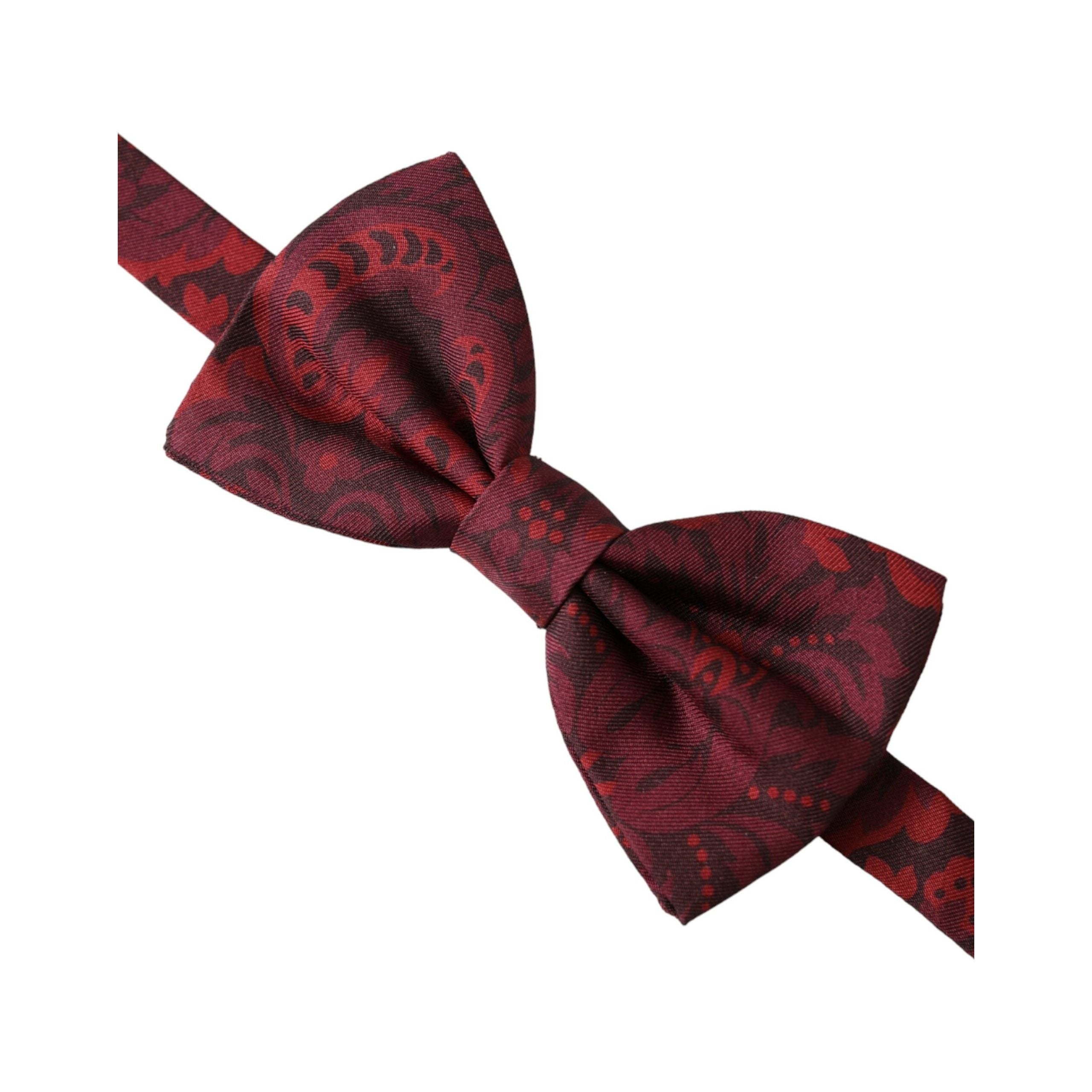Dolce & Gabbana Red Silk Floral Adjustable Neck Bow Tie