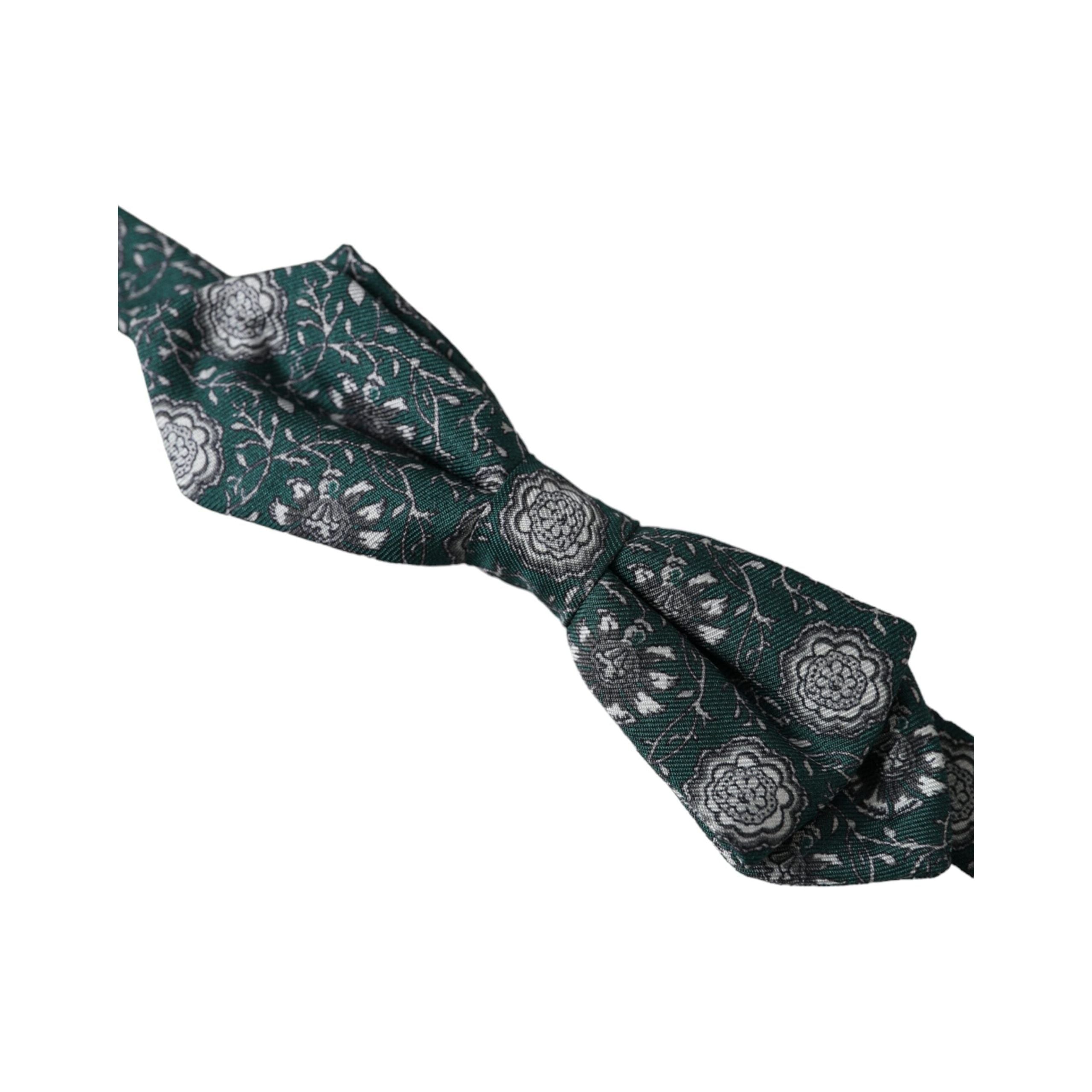 Dolce & Gabbana Green Silk Floral Adjustable Neck Bow Tie