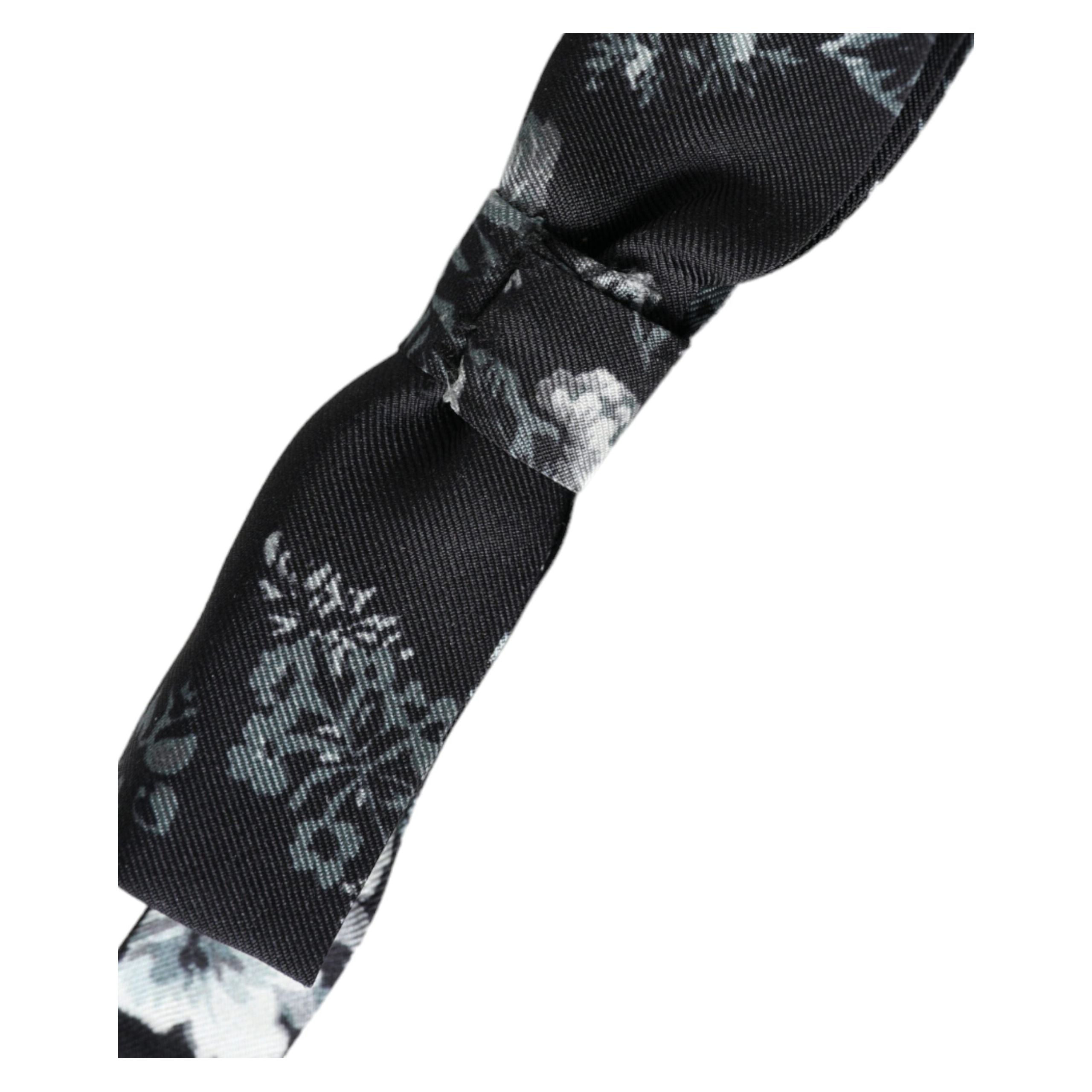 Dolce & Gabbana Black Floral Silk Adjustable Neck Bow Tie