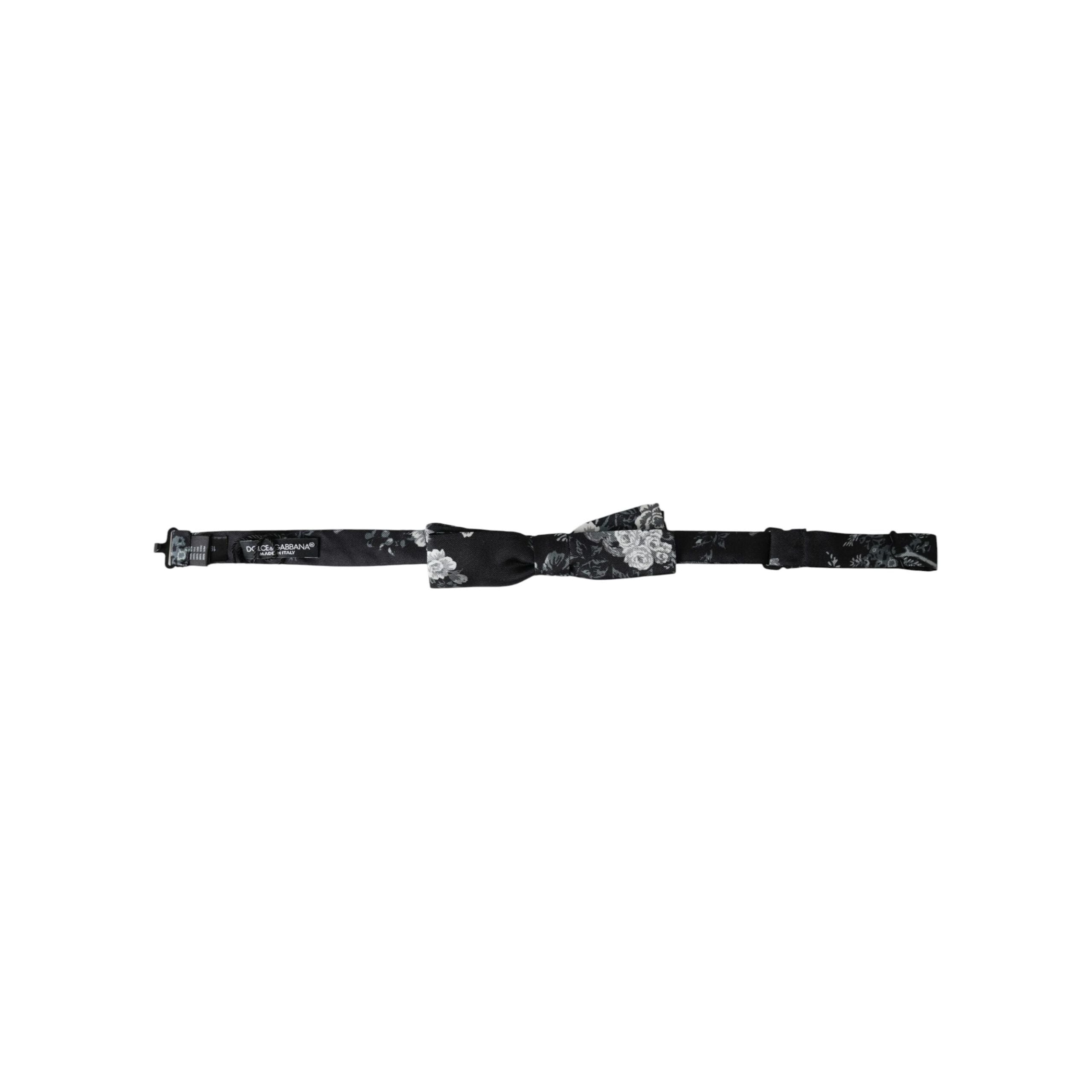 Dolce & Gabbana Black Floral Silk Adjustable Neck Bow Tie