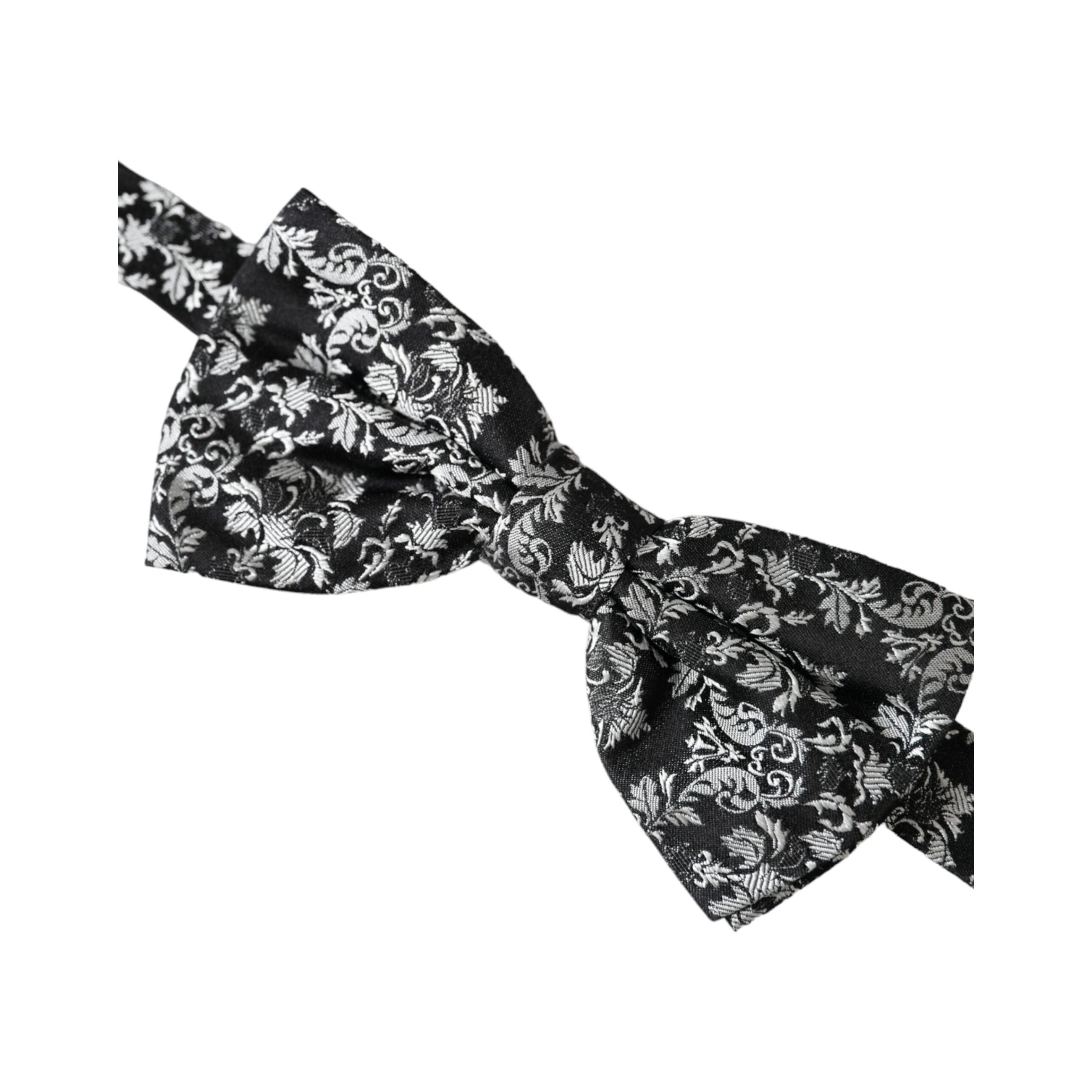 Dolce & Gabbana Black Floral Silk Adjustable Neck Bow Tie