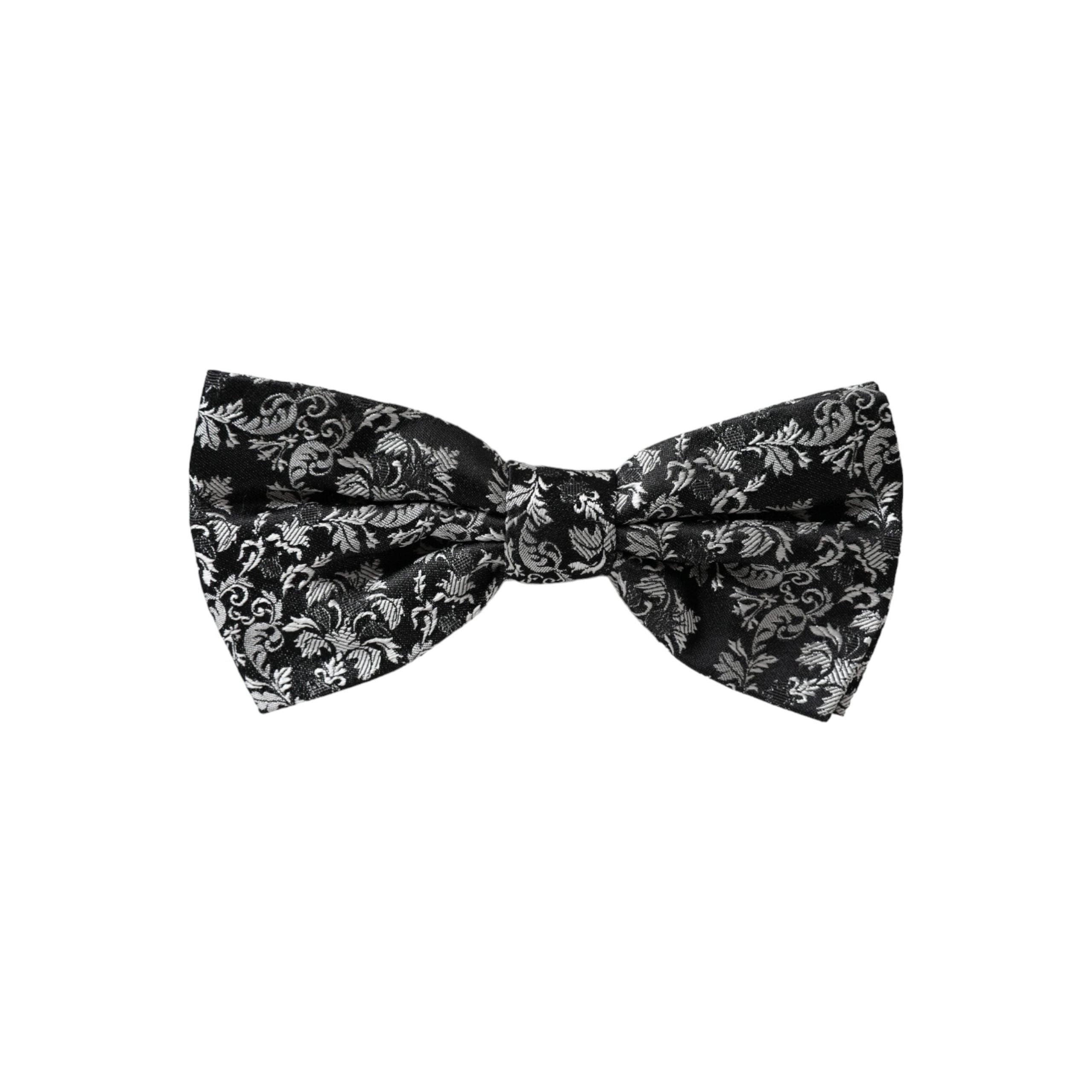 Dolce & Gabbana Black Floral Silk Adjustable Neck Bow Tie