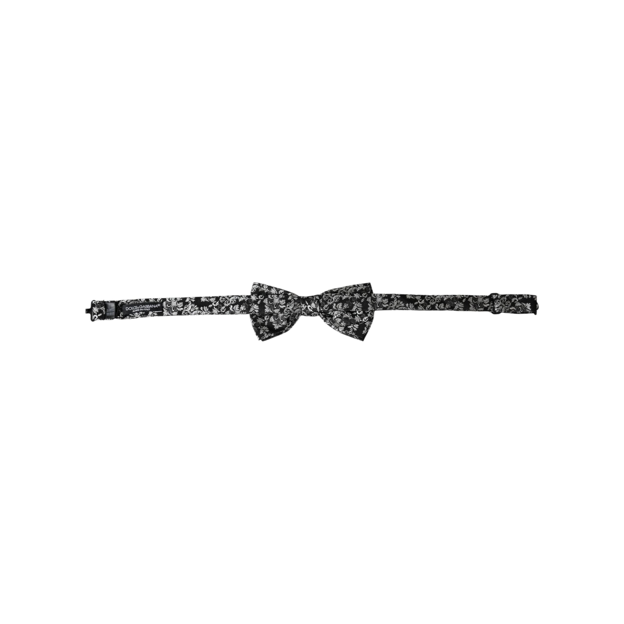 Dolce & Gabbana Black Floral Silk Adjustable Neck Bow Tie