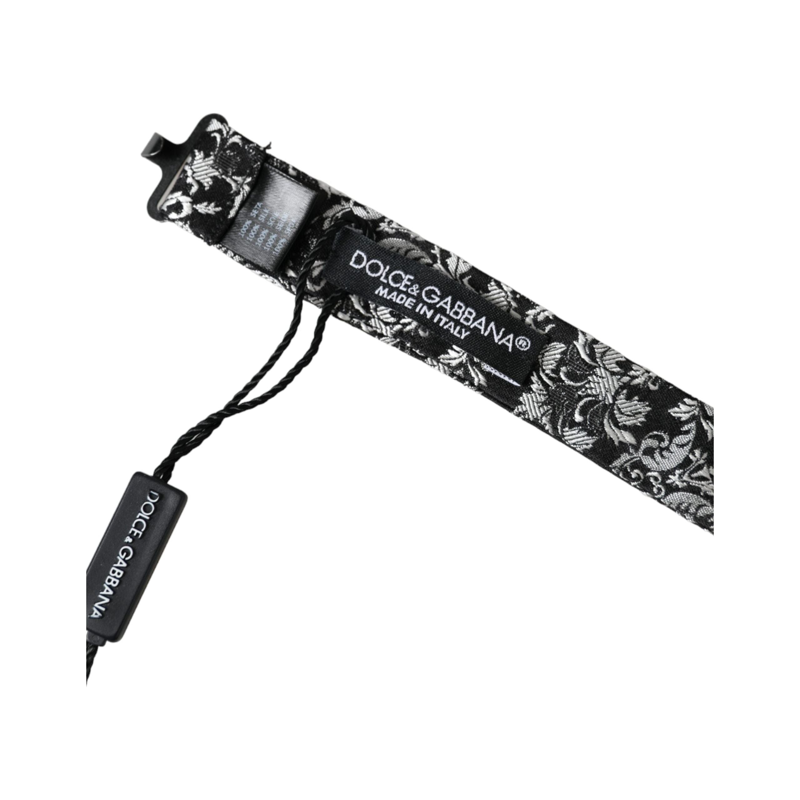 Dolce & Gabbana Black Floral Silk Adjustable Neck Bow Tie