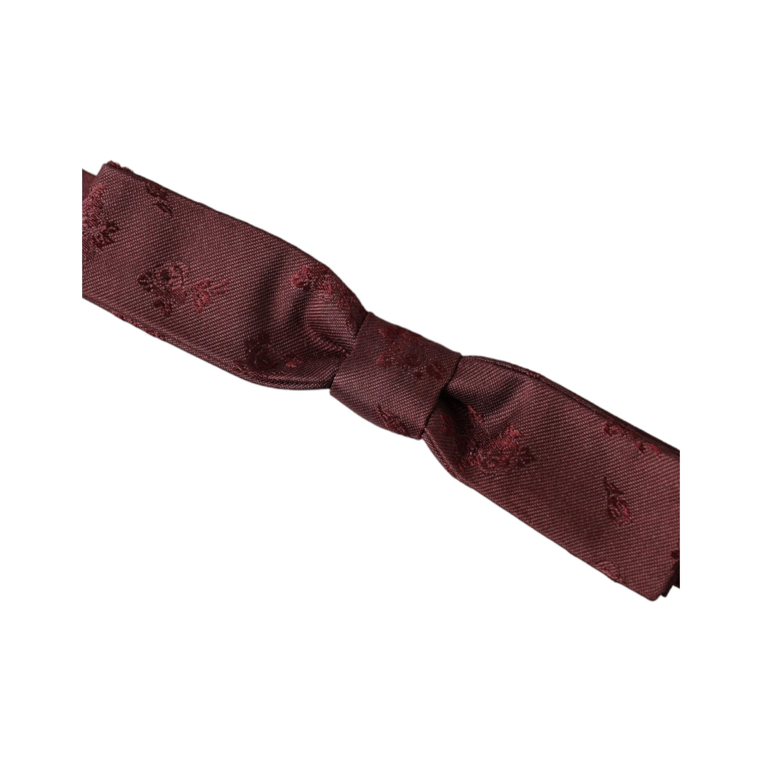 Dolce & Gabbana Maroon Floral Silk Adjustable Bow Tie