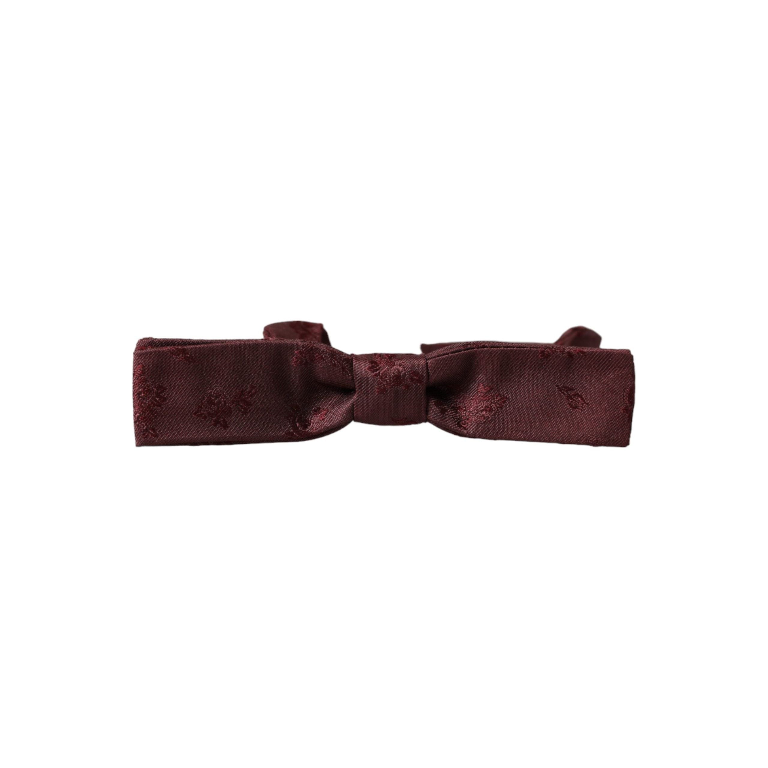 Dolce & Gabbana Maroon Floral Silk Adjustable Bow Tie